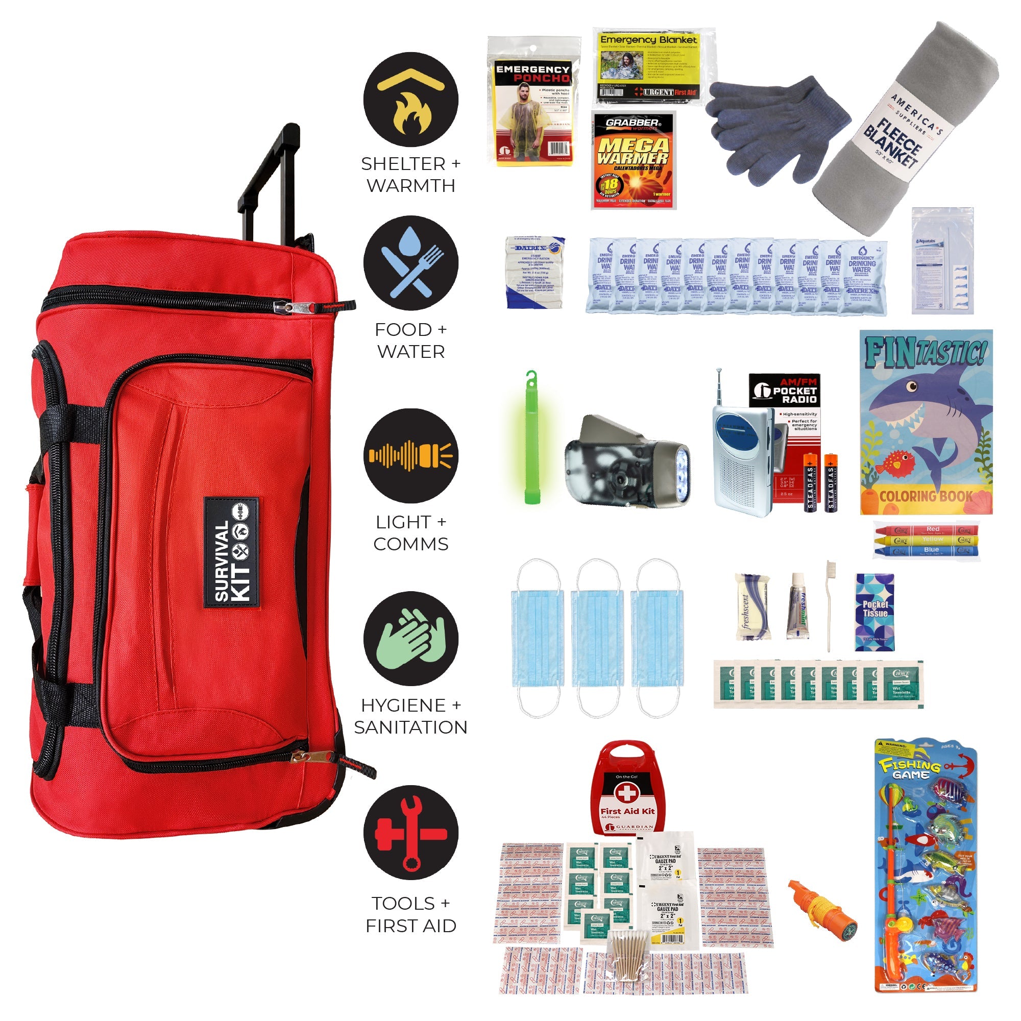 Children's Survival Kit with Rugged Telescoping Rolling Bag