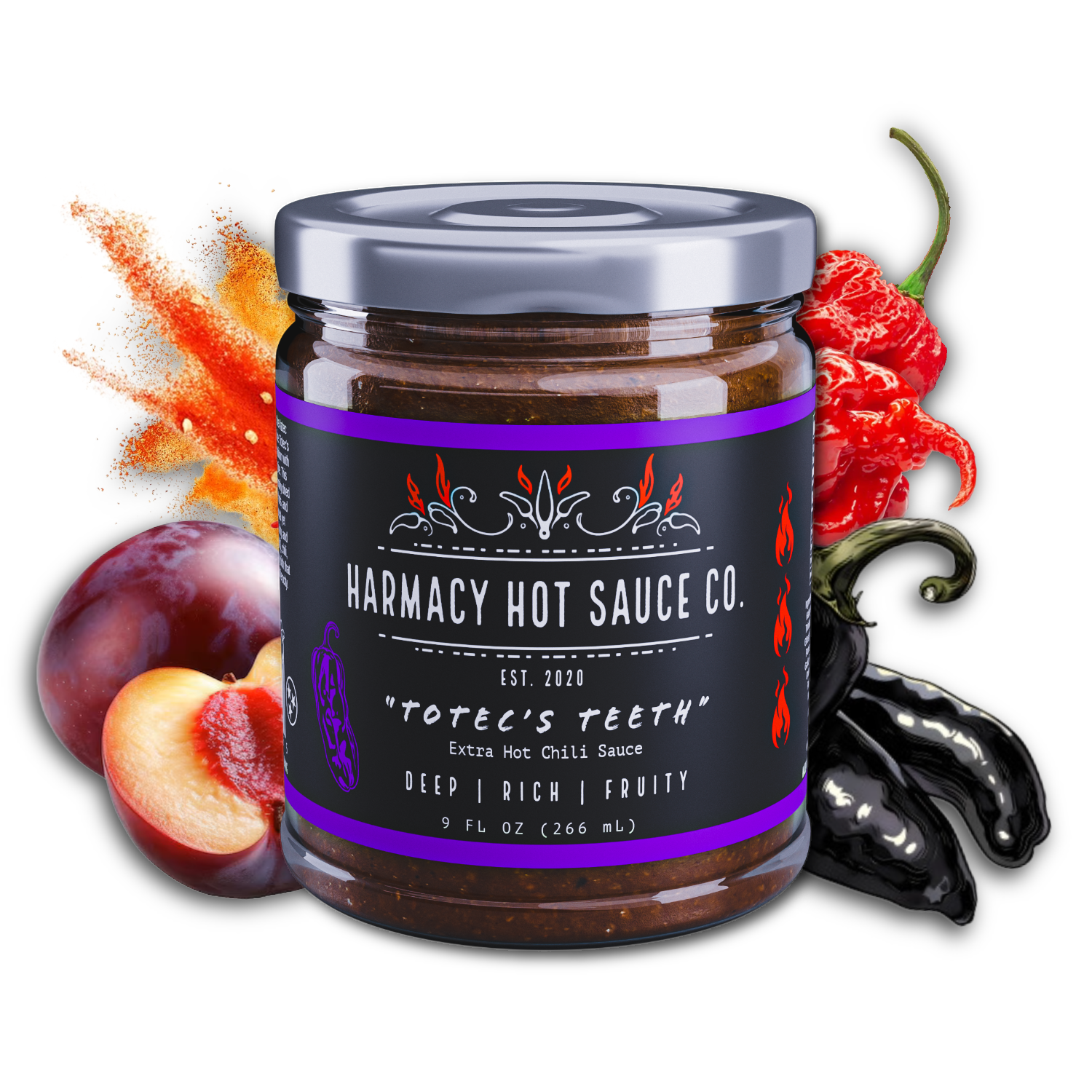 Totec's Teeth - Extra Hot Pasilla & Plum (9oz)