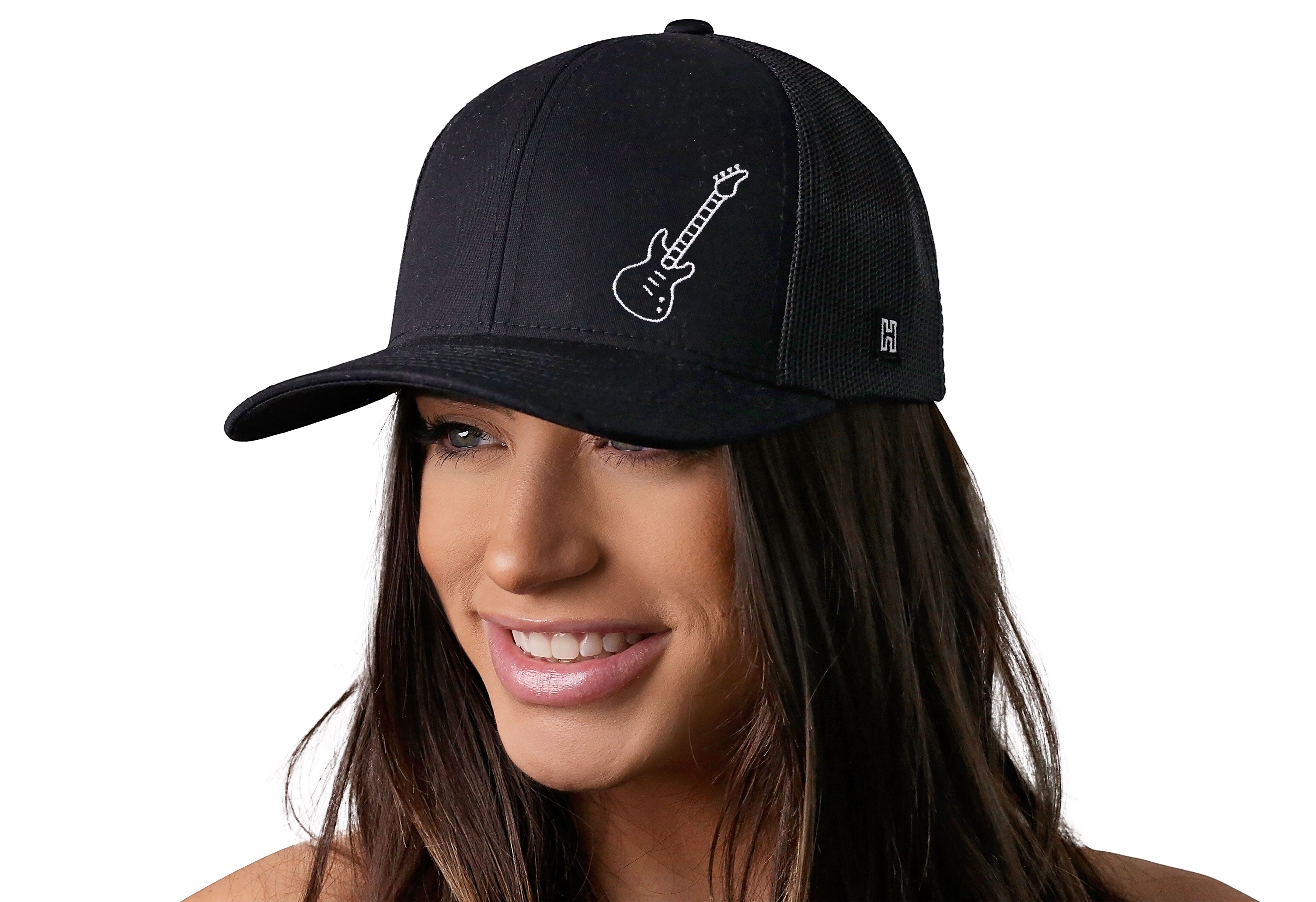 Electric Bass Trucker Hat  |  Black Electric Guitar Snapback
