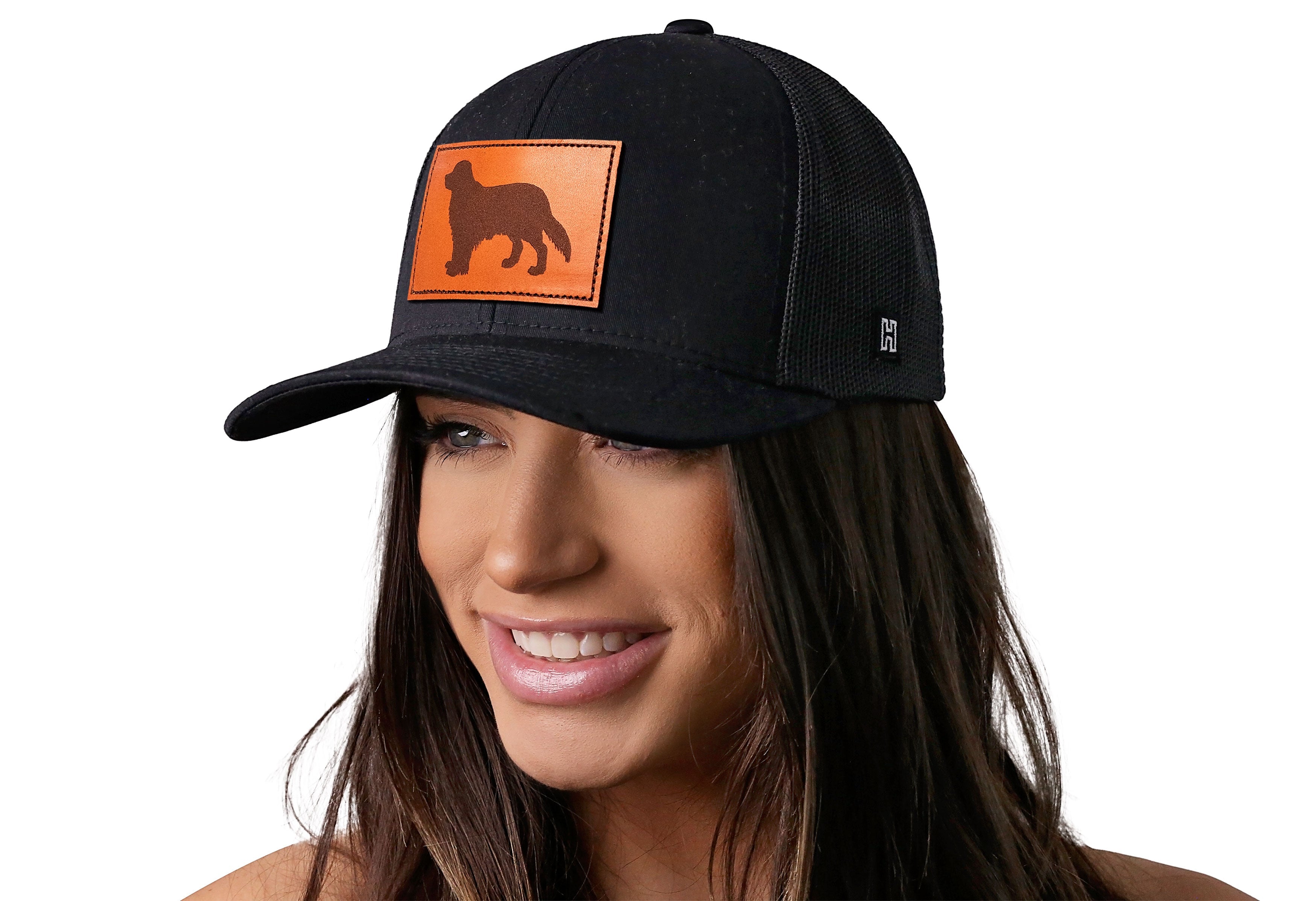 Golden Retriever Trucker Hat Leather  |  Black Dog Snapback