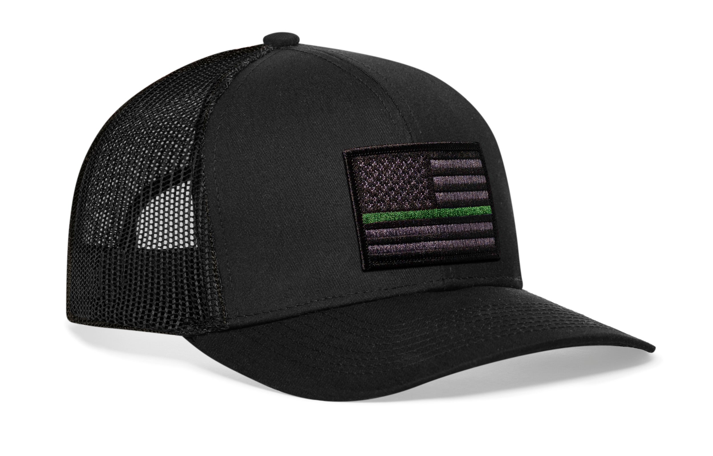 Thin Green Line Trucker Hat  |  Black Army Tactical Snapback