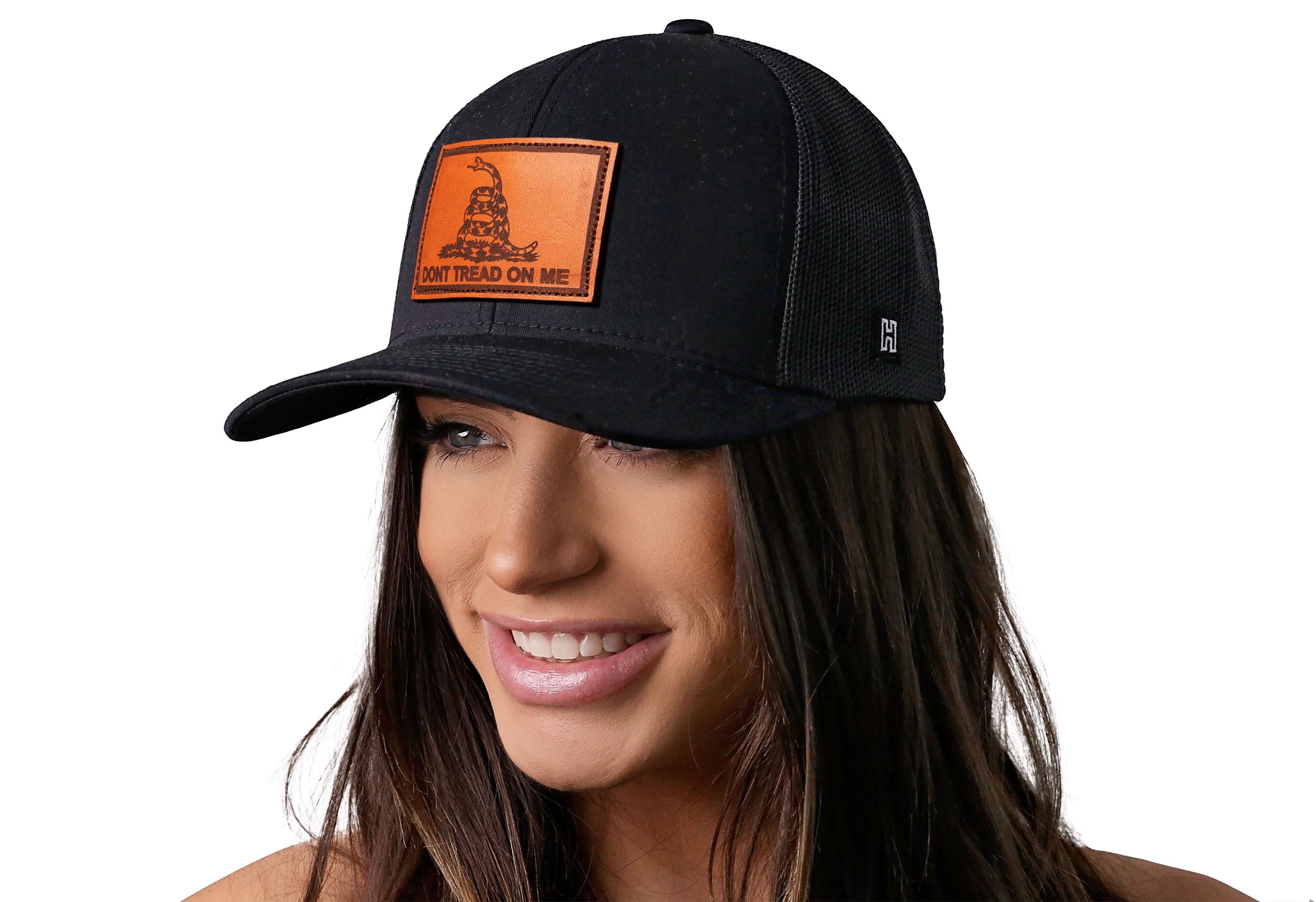 Dont Tread on Me Trucker Hat  |  Black Gadsden Leather Snapback
