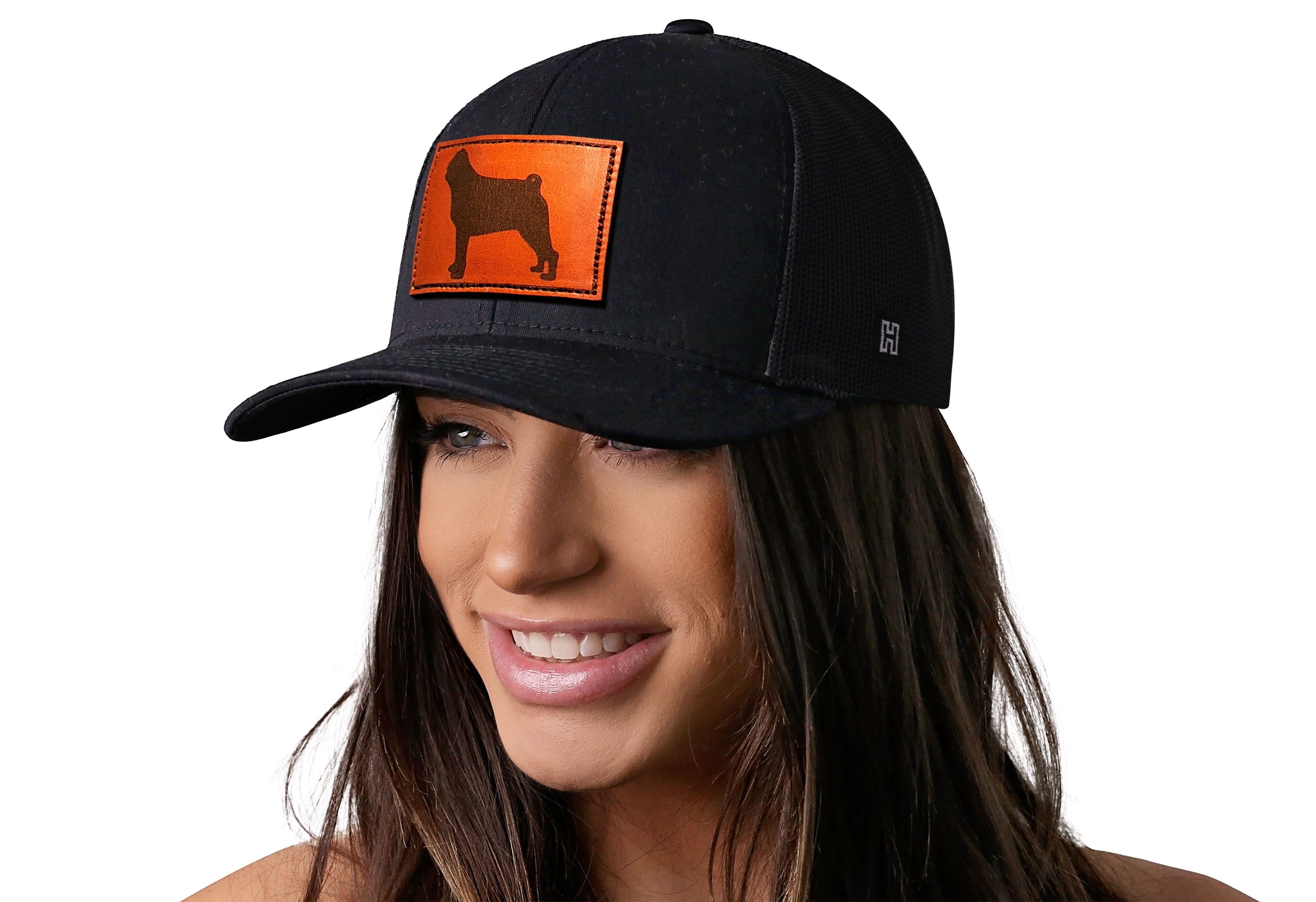 Pug Trucker Hat Leather  |  Black Dog Snapback