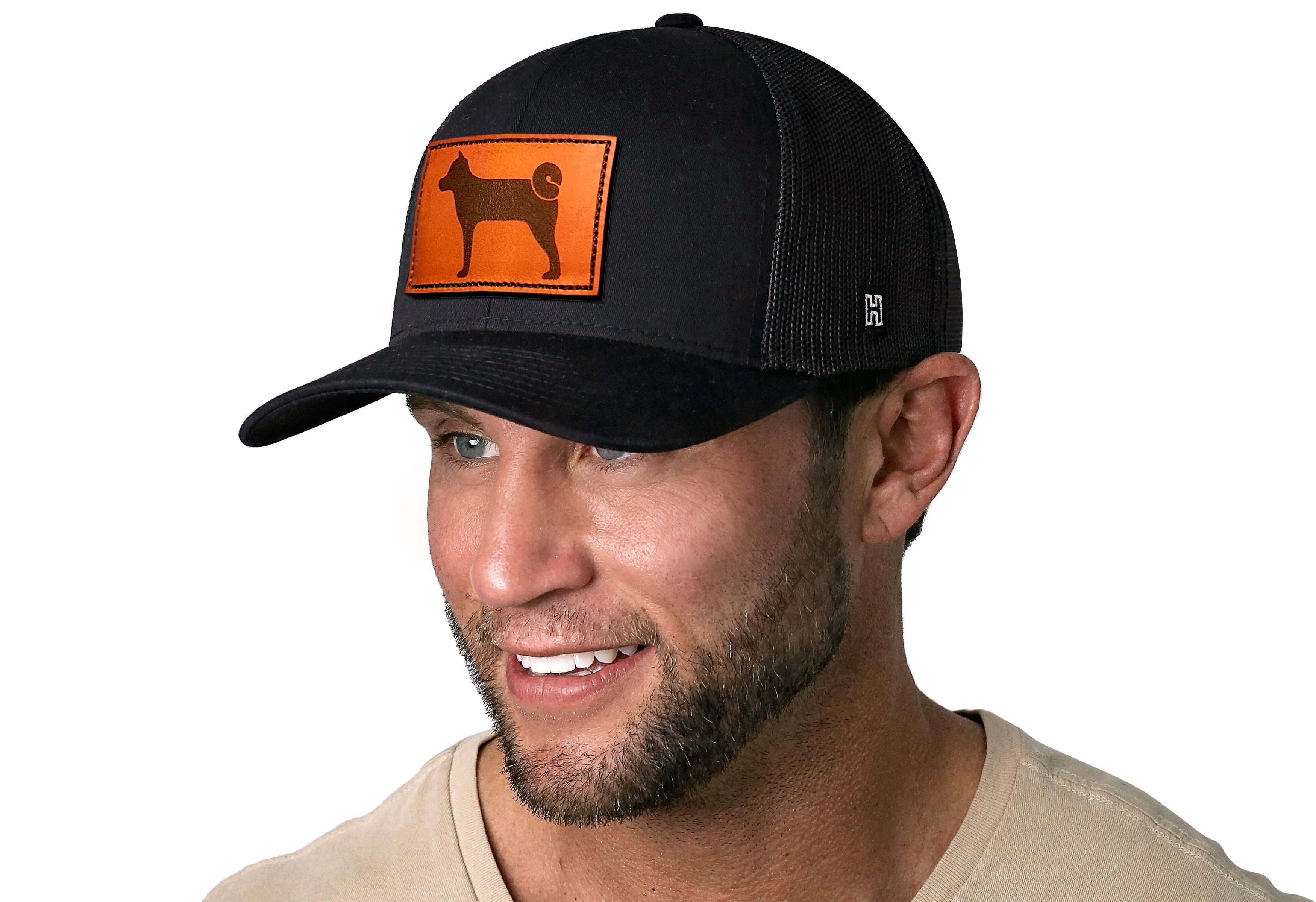 Shiba Inu Trucker Hat Leather  |  Black Dog Snapback