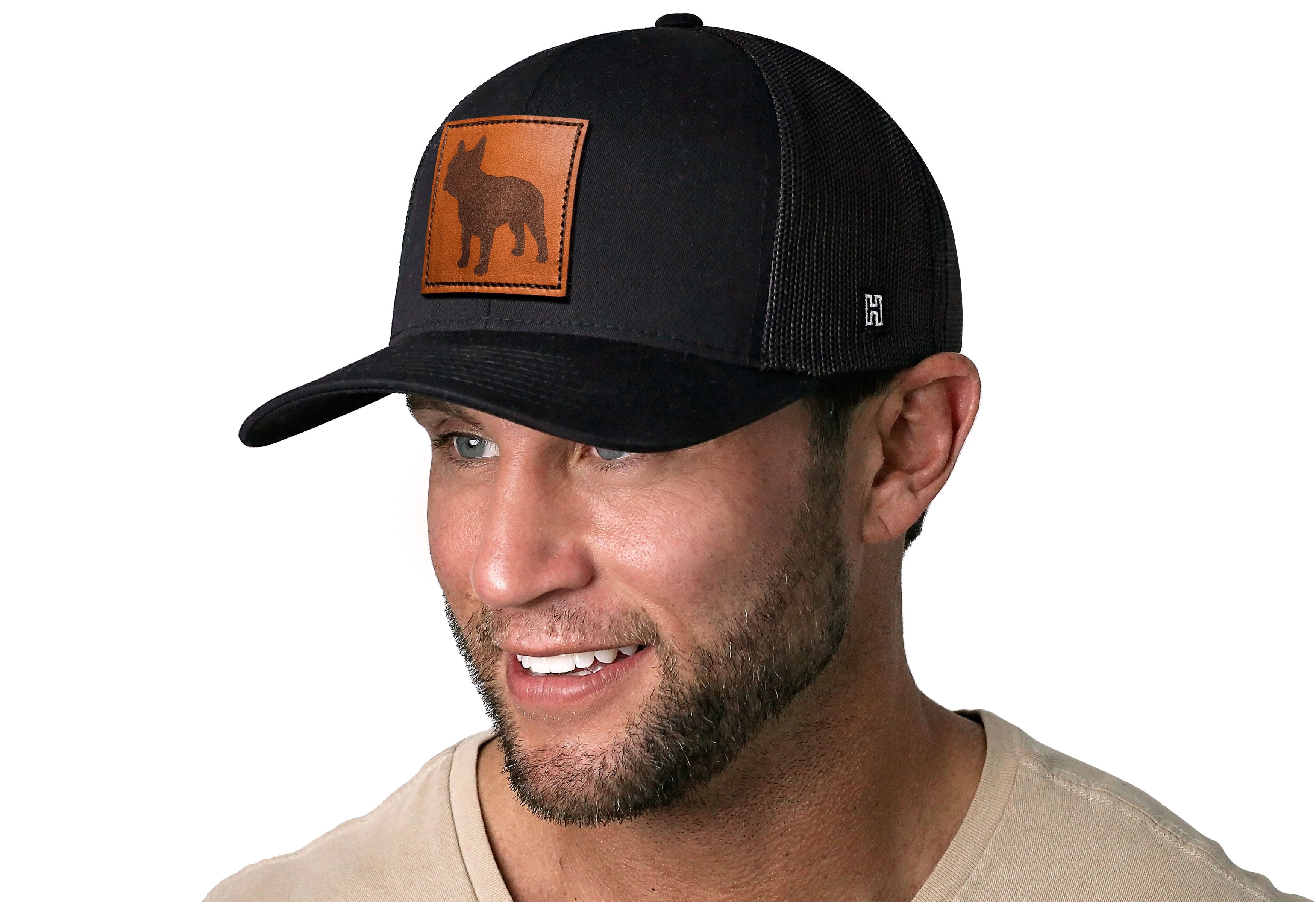French Bulldog Trucker Hat Leather  |  Black Dog Snapback
