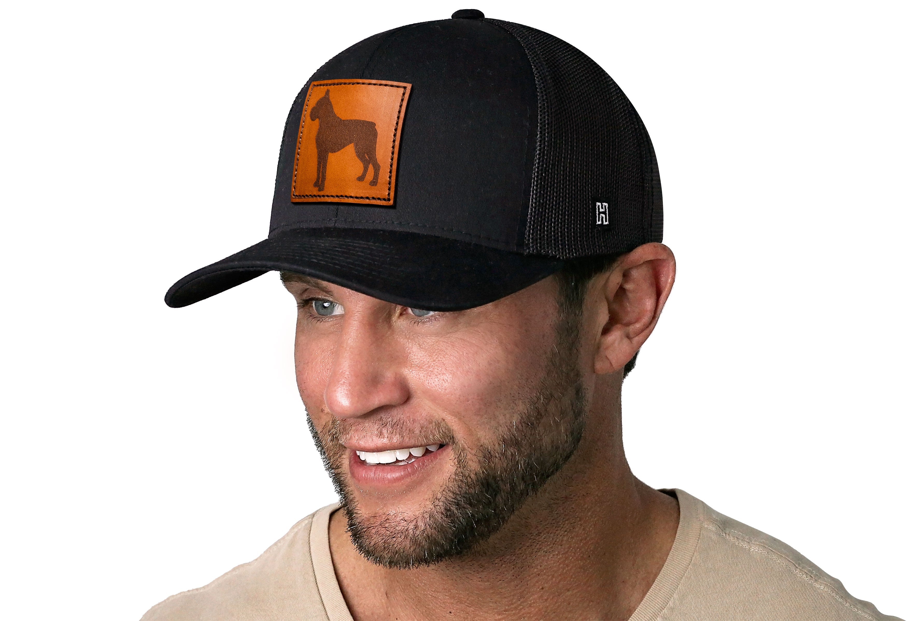 Boxer Trucker Hat Leather  |  Black Dog Snapback