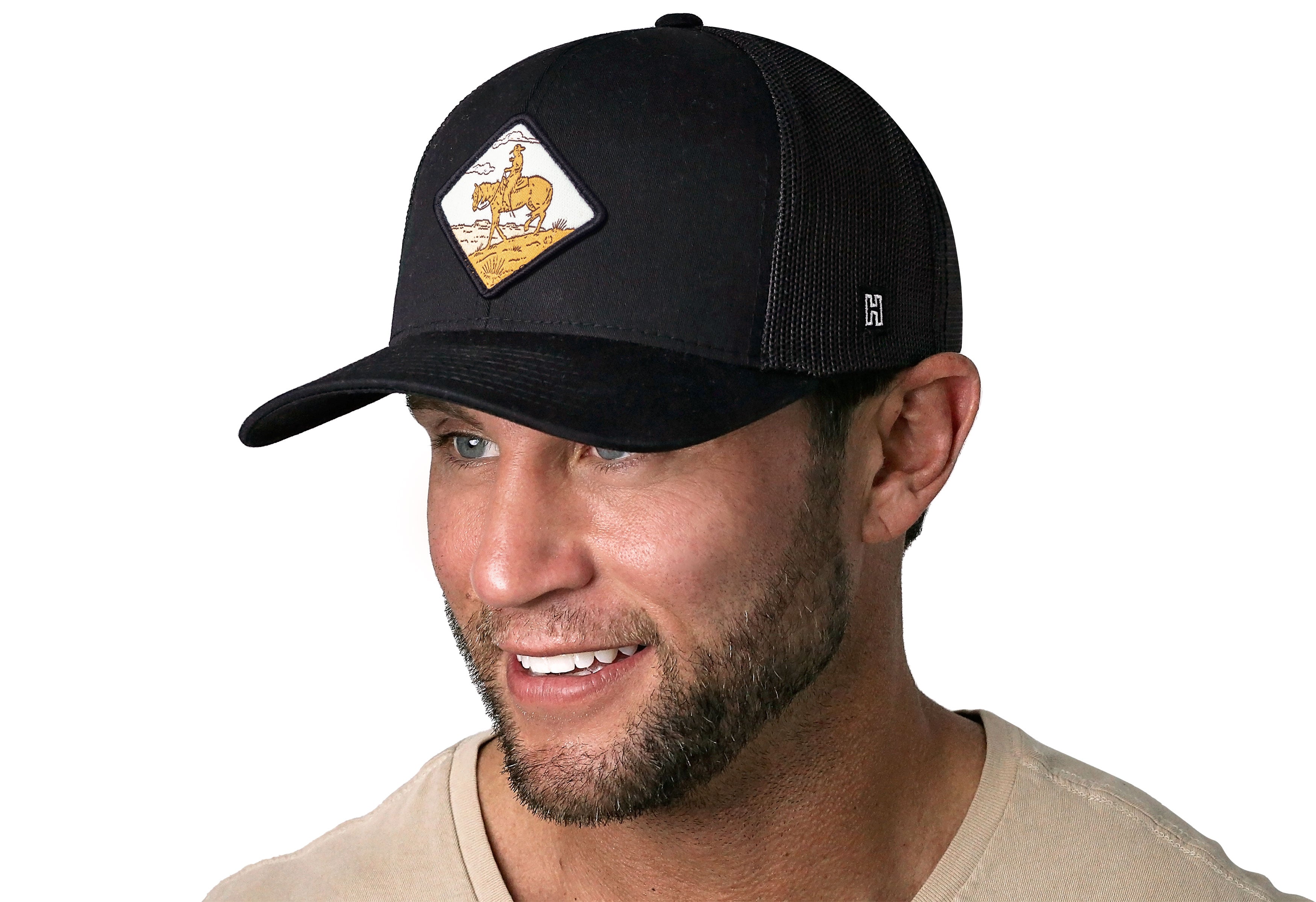 Horse & Cowboy Trucker Hat  |  Black Diamond Snapback
