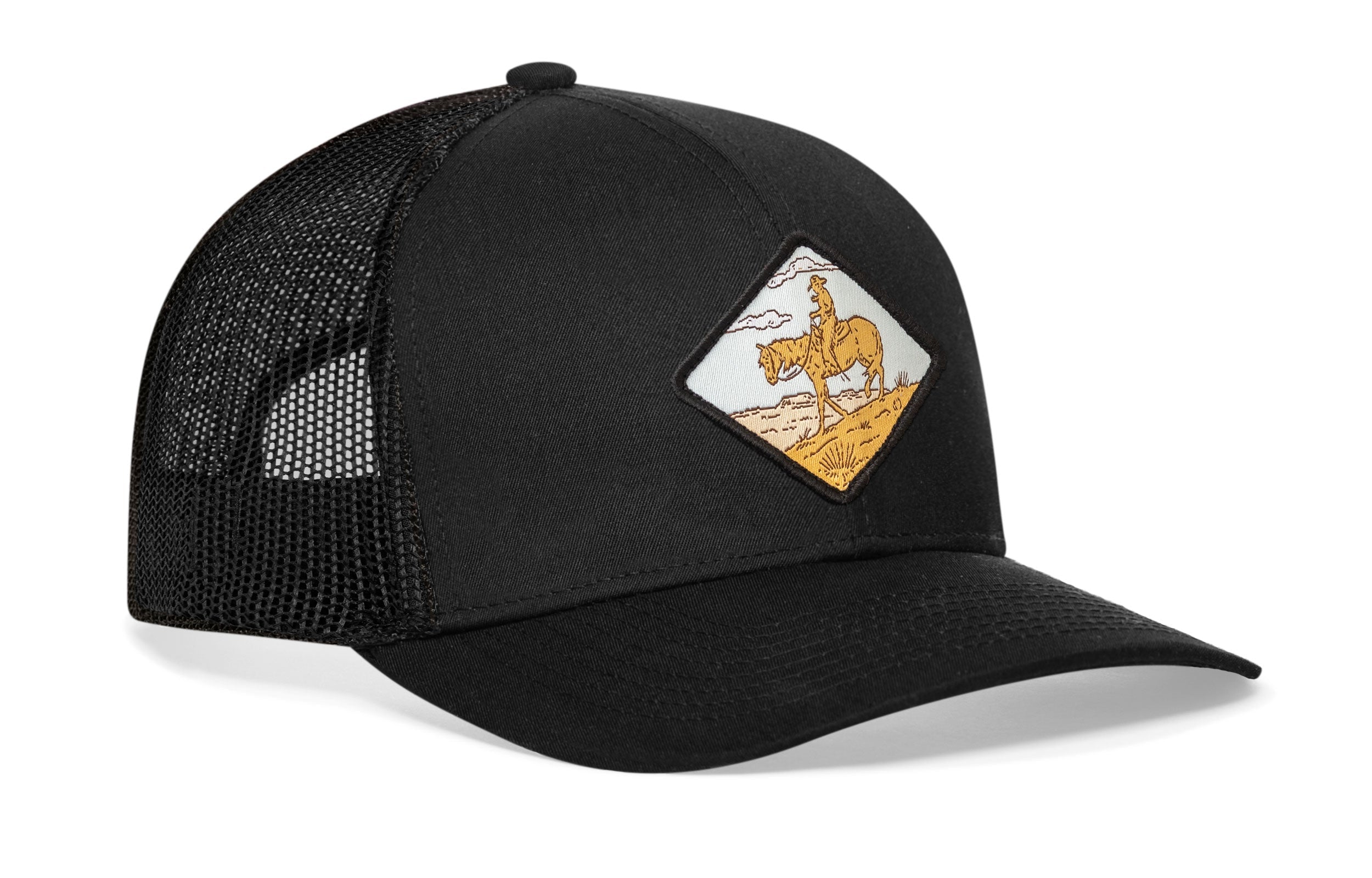 Horse & Cowboy Trucker Hat  |  Black Diamond Snapback