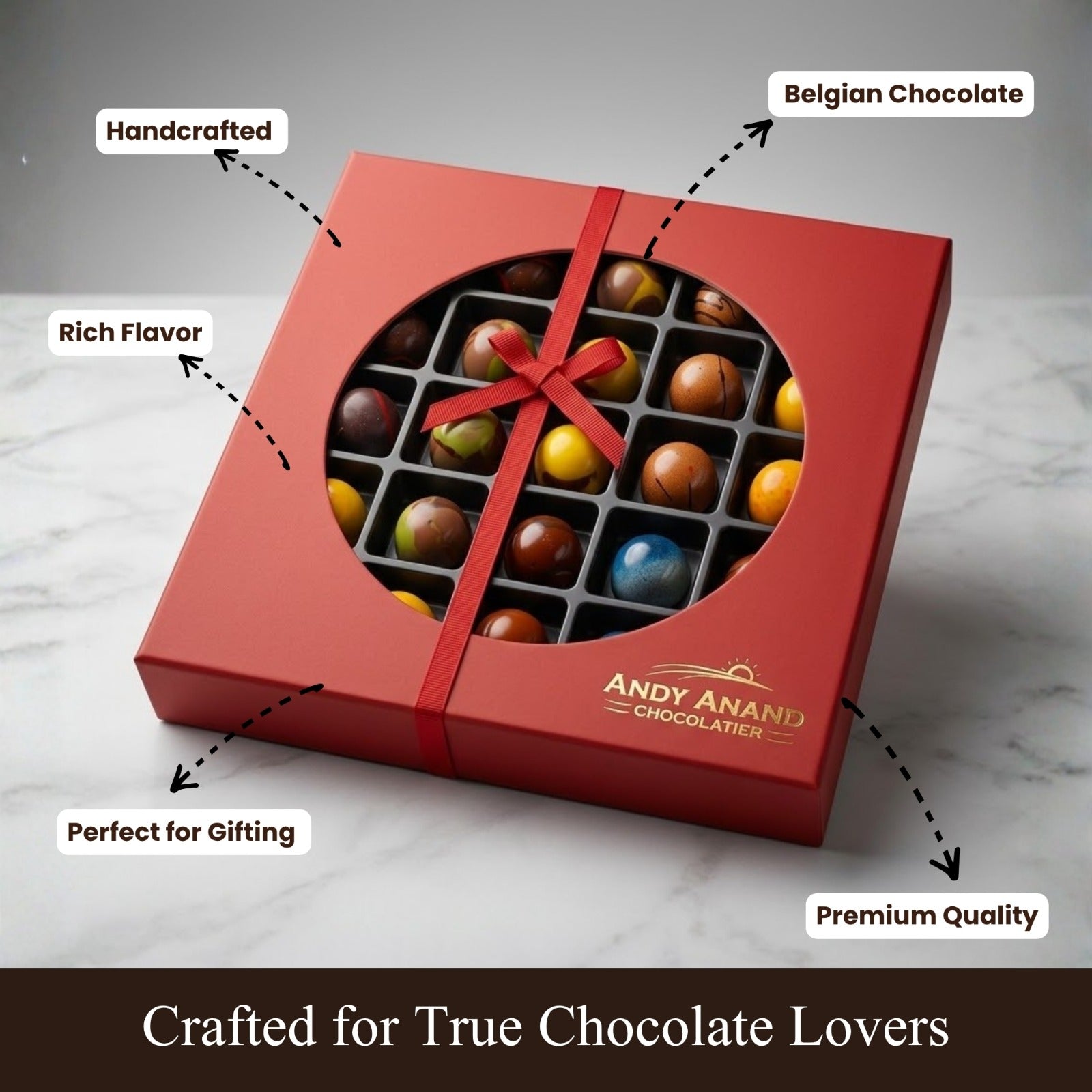 Andy Anand Monet Chocolate Bonbons Gift Box, 25 pc, 6.52 oz – Gluten-Free Belgian Truffles & Pralines, Birthday & Holiday Gift Collection