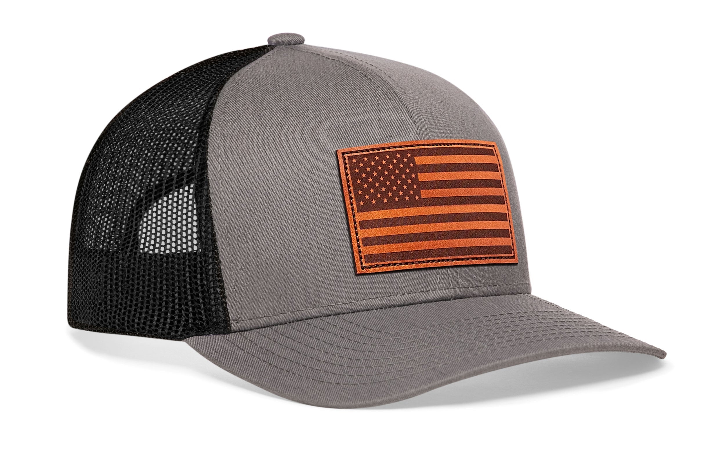 American Flag Trucker Hat Leather  |  USA Snapback