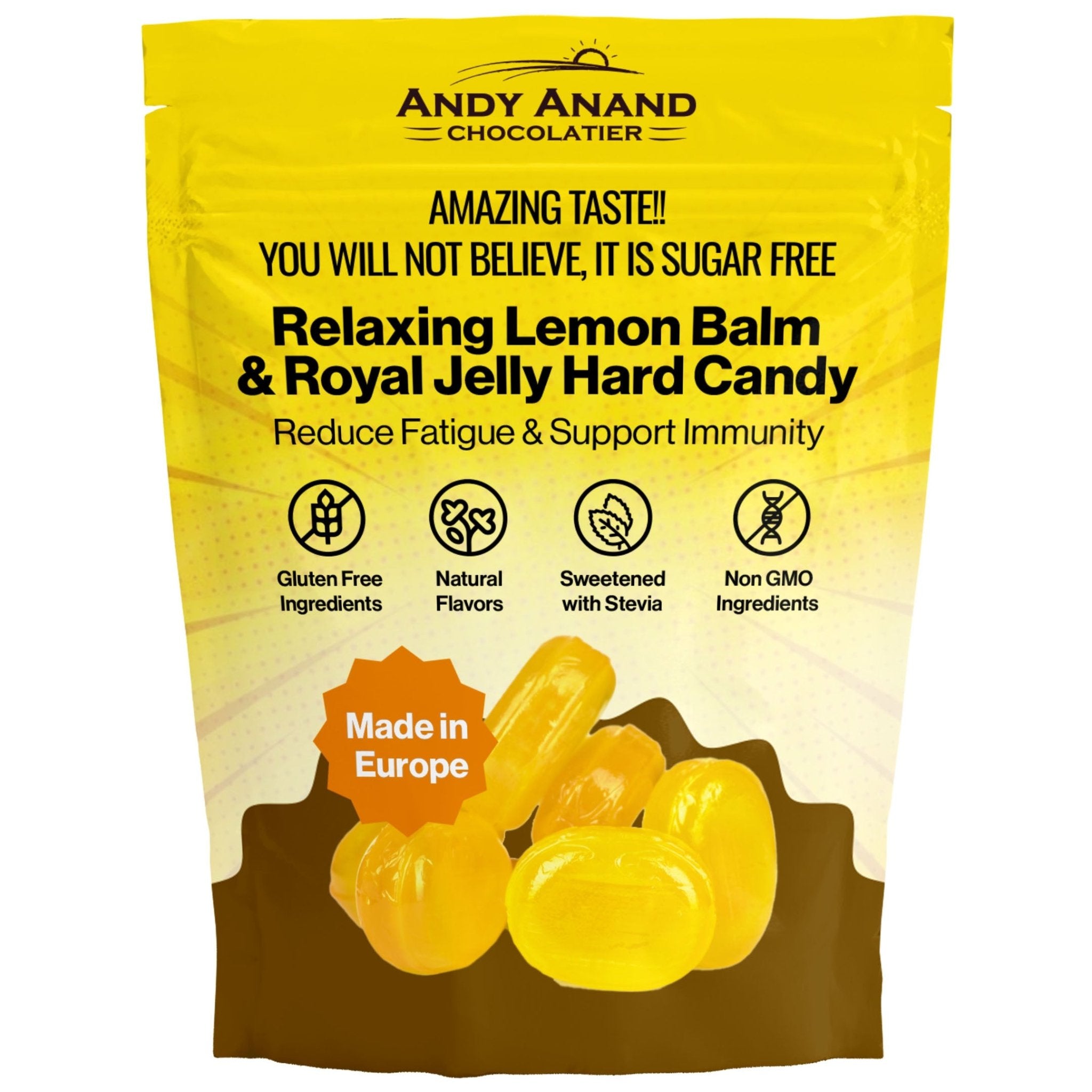 Andy Anand Sugar-Free Lemon Balm Hard Candy with Royal Jelly, 7 oz – European Imported, Keto & Diabetic-Friendly Gourmet Snack Gift Box