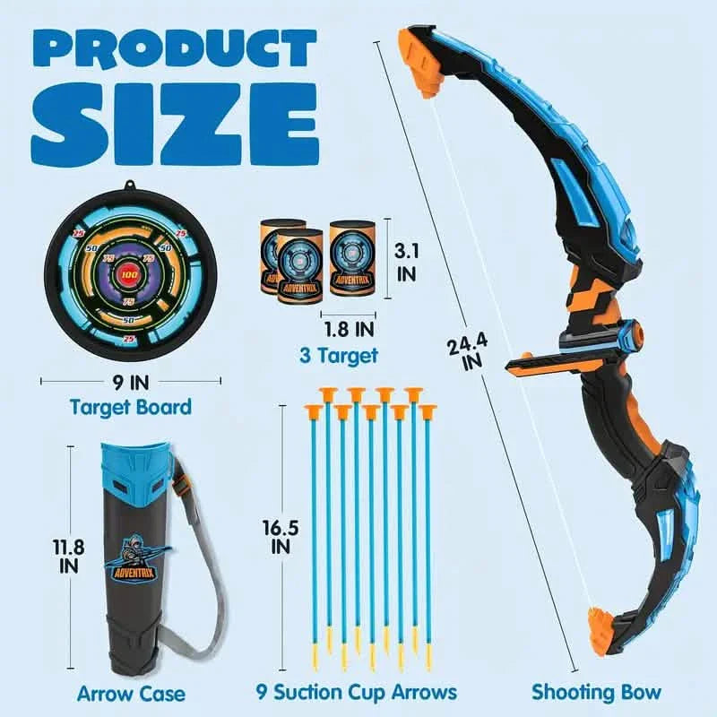 LED Bow & Arrow Toy Set for Kids Light-Up Archery Play Kit with Suction Cup Arrows (Blue/Green)
