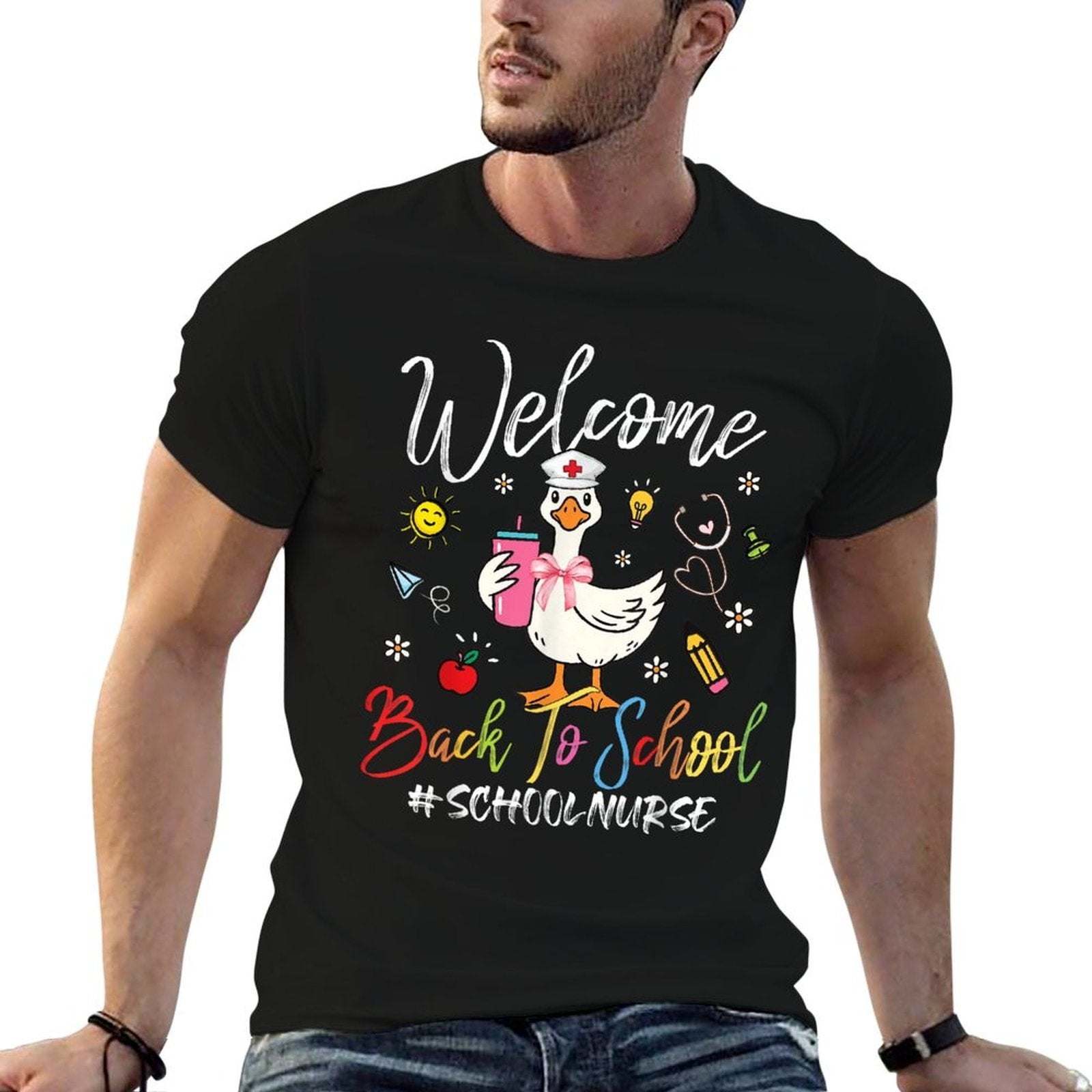 School Nurse Goose Welcome Back To School Gifts For Women  Trendy Pattern T-Shirt