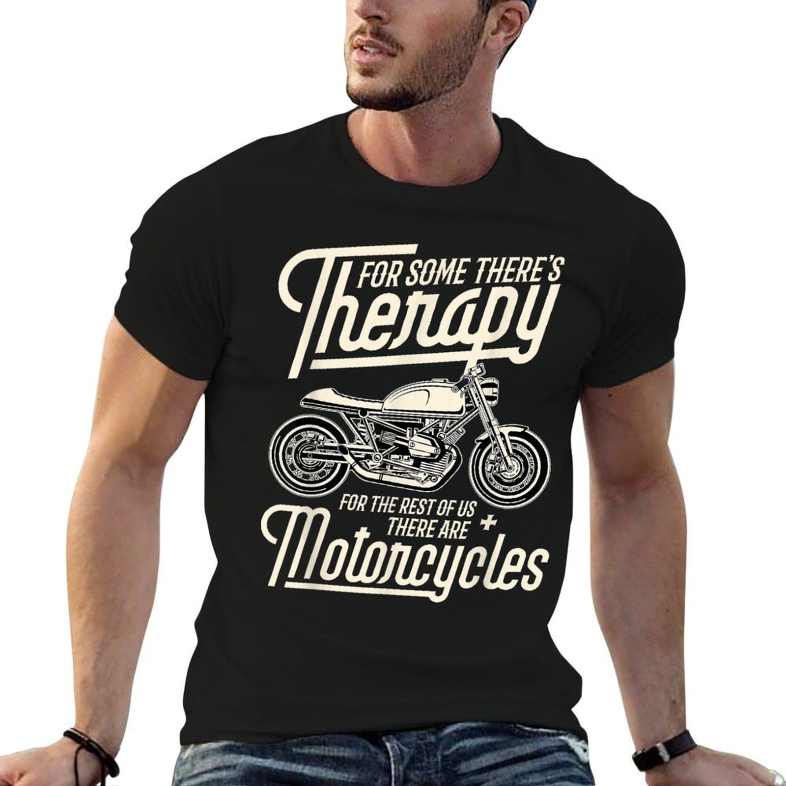Funny Motorcycle Rider Therapy - Vintage Biker Gift  Fade-proof Color T-Shirt