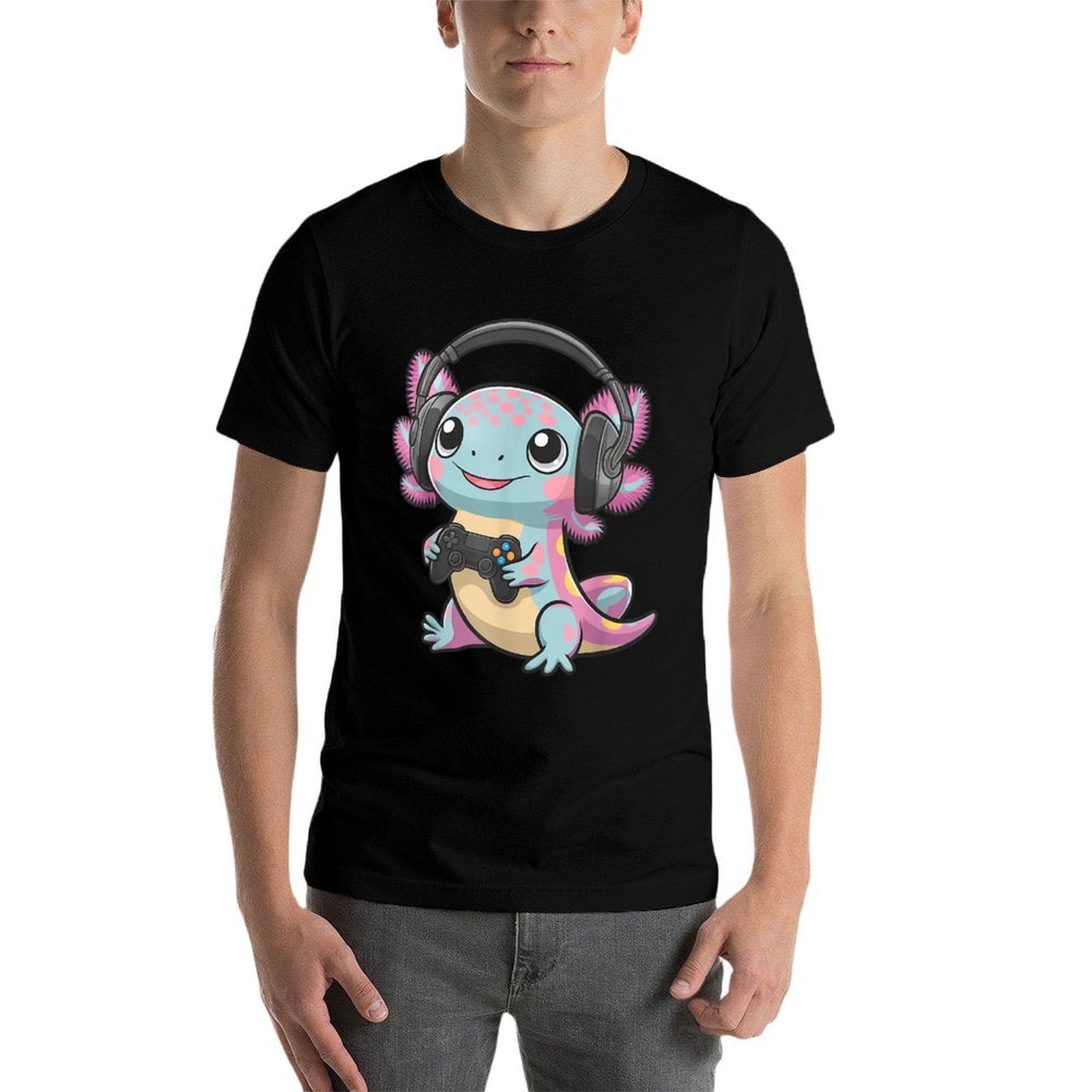 Cute Axolotl Playing Video Games Funny Gaming Axolotl  Rolled Sleeves T-Shirt