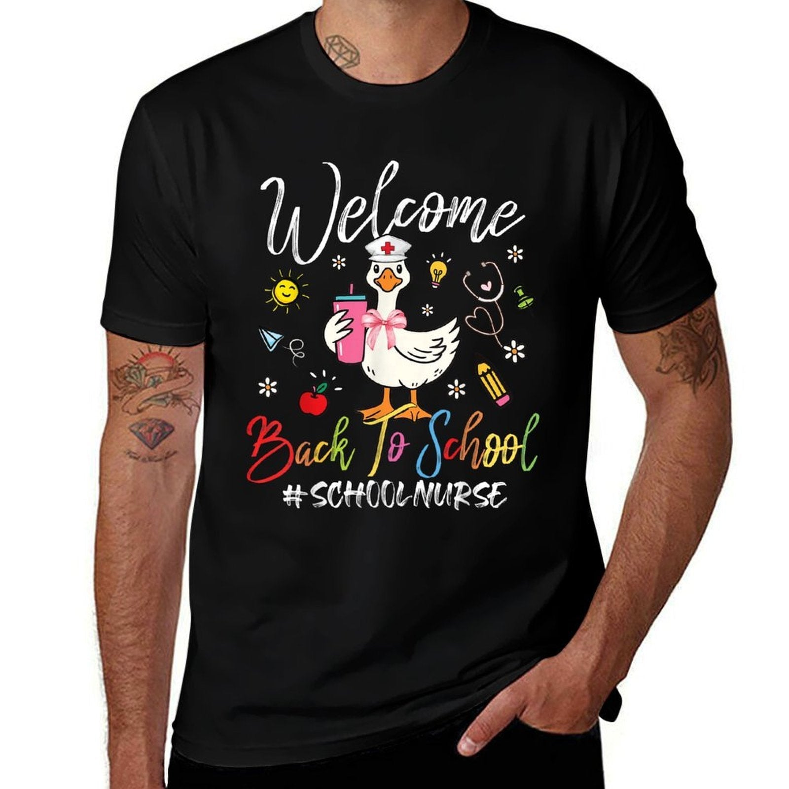 School Nurse Goose Welcome Back To School Gifts For Women  Trendy Pattern T-Shirt