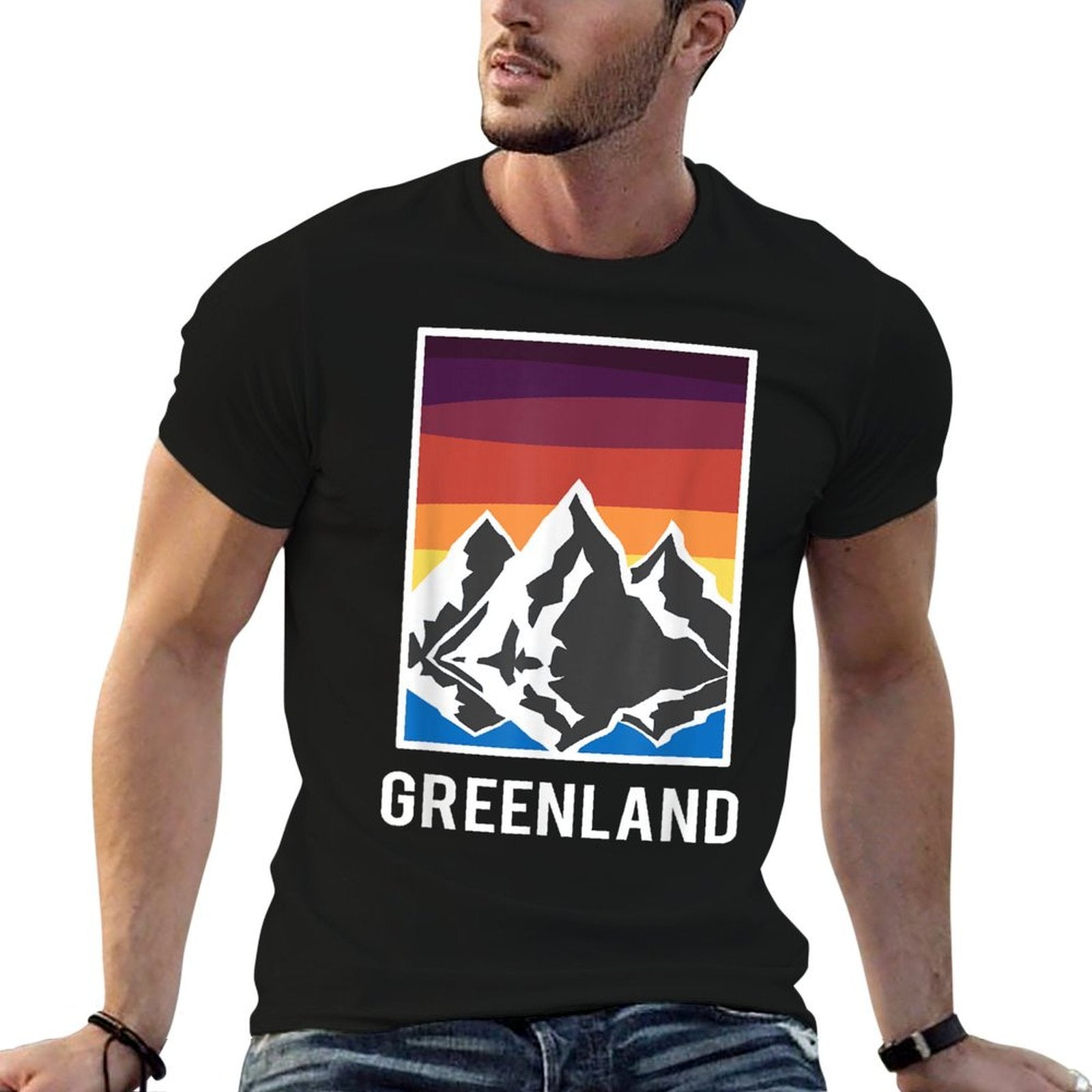 Greenland Grnland Grnland Fans Geschenk Unisex-Adults Black Modern Collarless Crew Neck  Breathable T-Shirt
