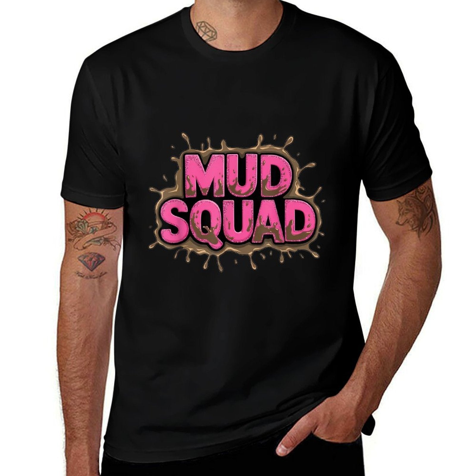 Mud Squad Pink Womens Mud Run Team Funny Mudder Running Ladie  Easy-care T-Shirt