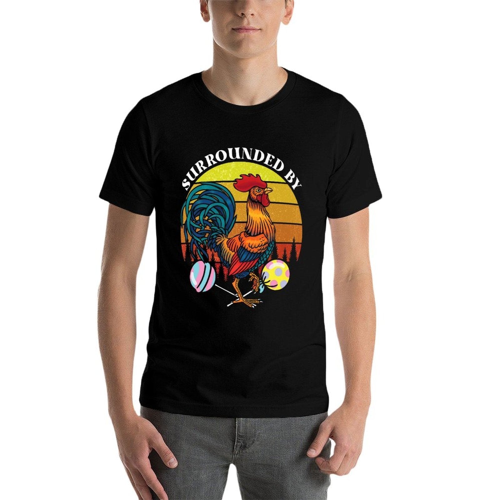 Funny Surrounded By  Rooster Lollipops  Adult Humor Premium  Oversized Silhouette T-Shirt