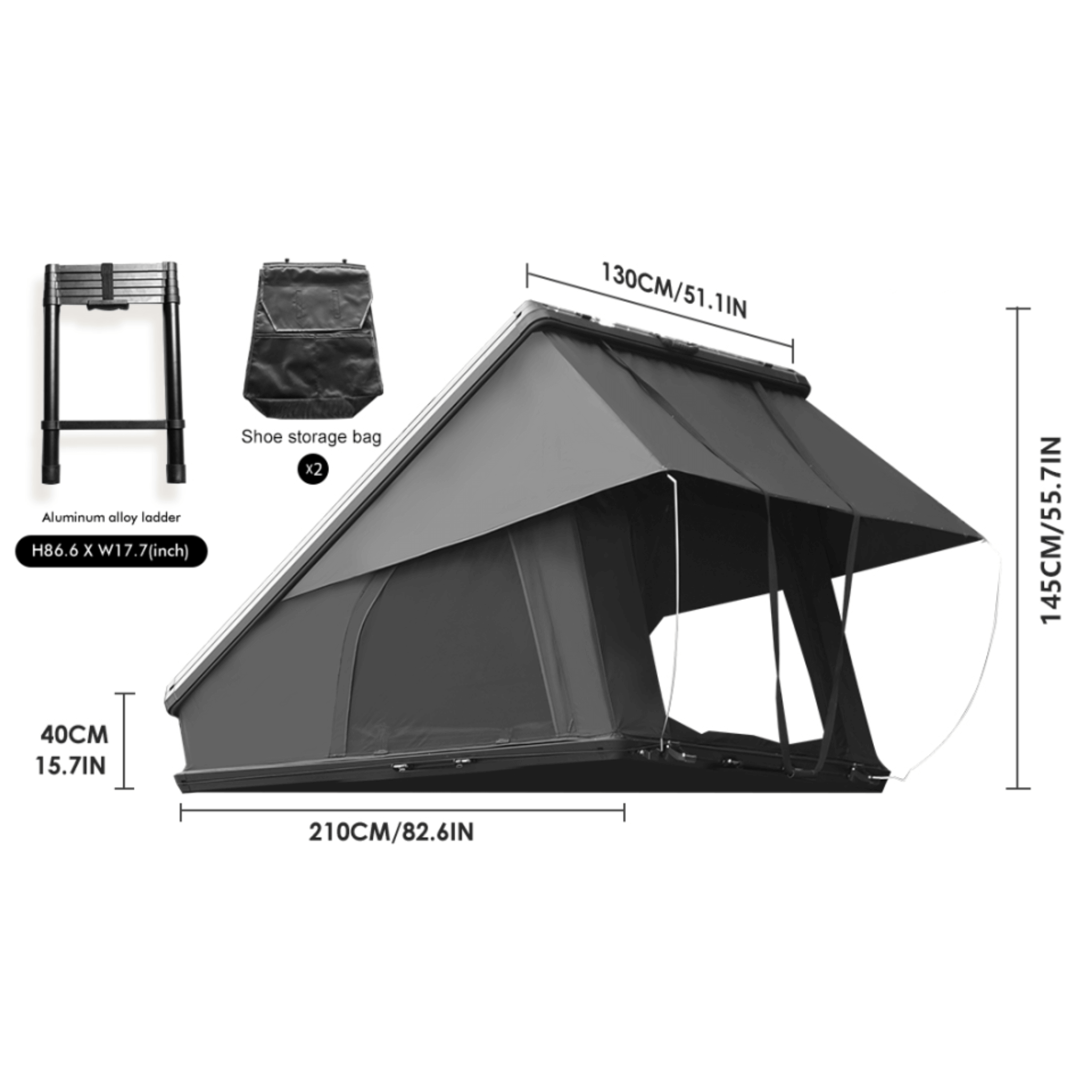 Trailora Altitude Heavy-Duty Hard-Shell Rooftop Tent With Ladder | 2-3 Person