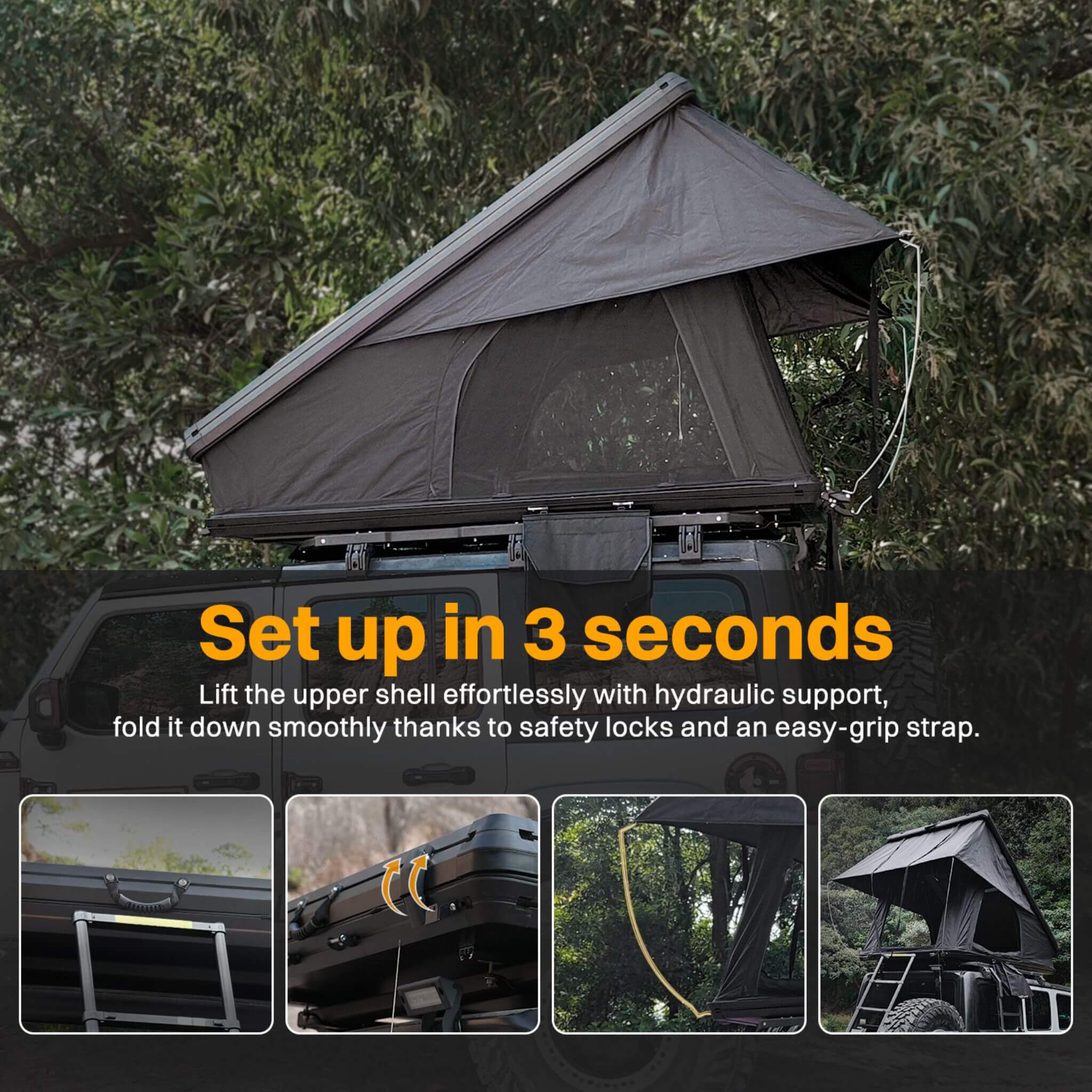 Trailora Altitude Heavy-Duty Hard-Shell Rooftop Tent With Ladder | 2-3 Person