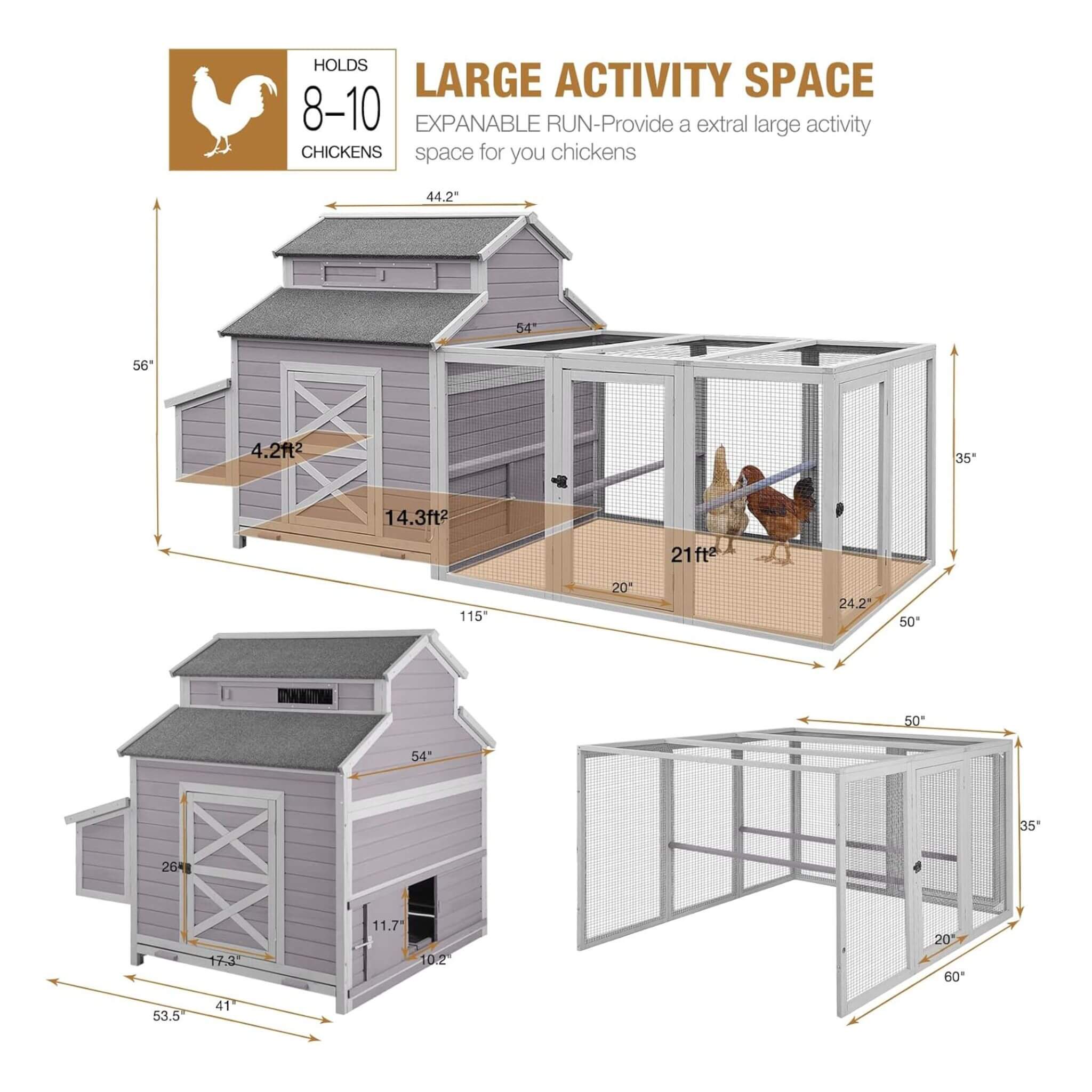 Large 115-Inch Portable Chicken Coop With Run And Nesting Boxes [8-10 Chickens] (SAK18263)