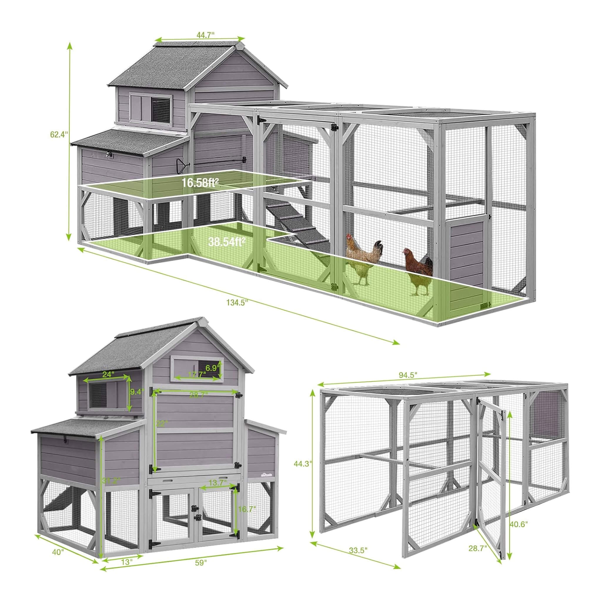 Large 137-Inch Wooden Chicken Coop With Run And 6 Nesting Boxes [10-15 Chickens] (SAK96430)