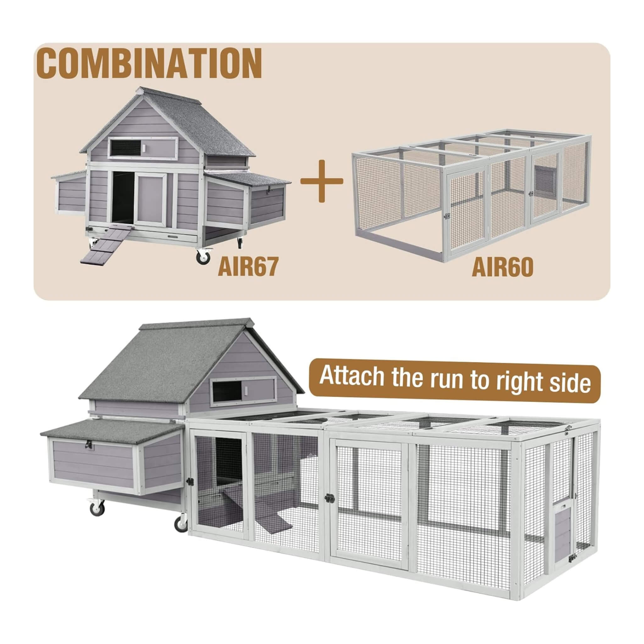 Large 63-Inch Movable Wooden Hen House With Wheels And Nesting Box (SAK50791)