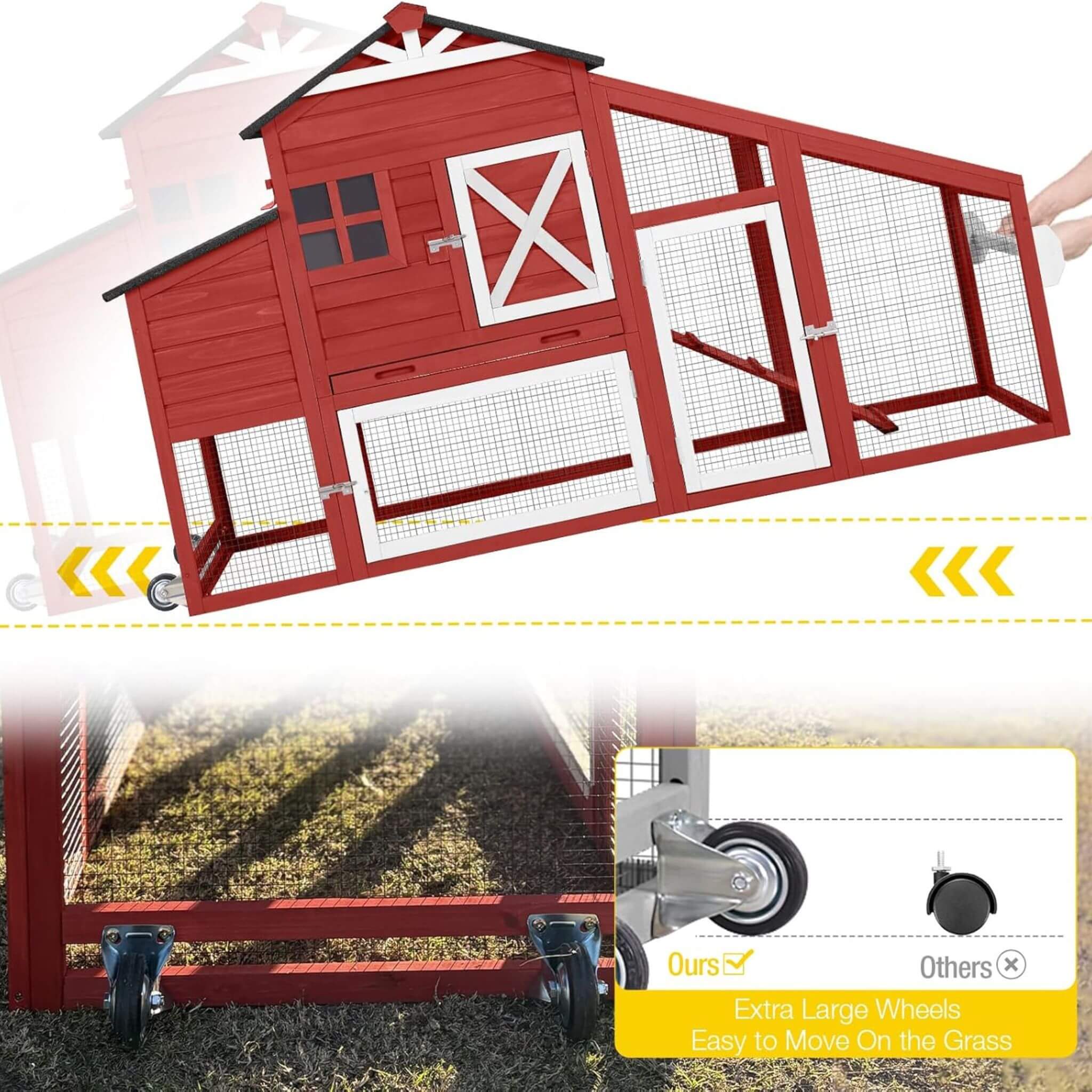 Large 73-Inch Portable Chicken Coop With Wheels And Nesting Box (SAK27495)