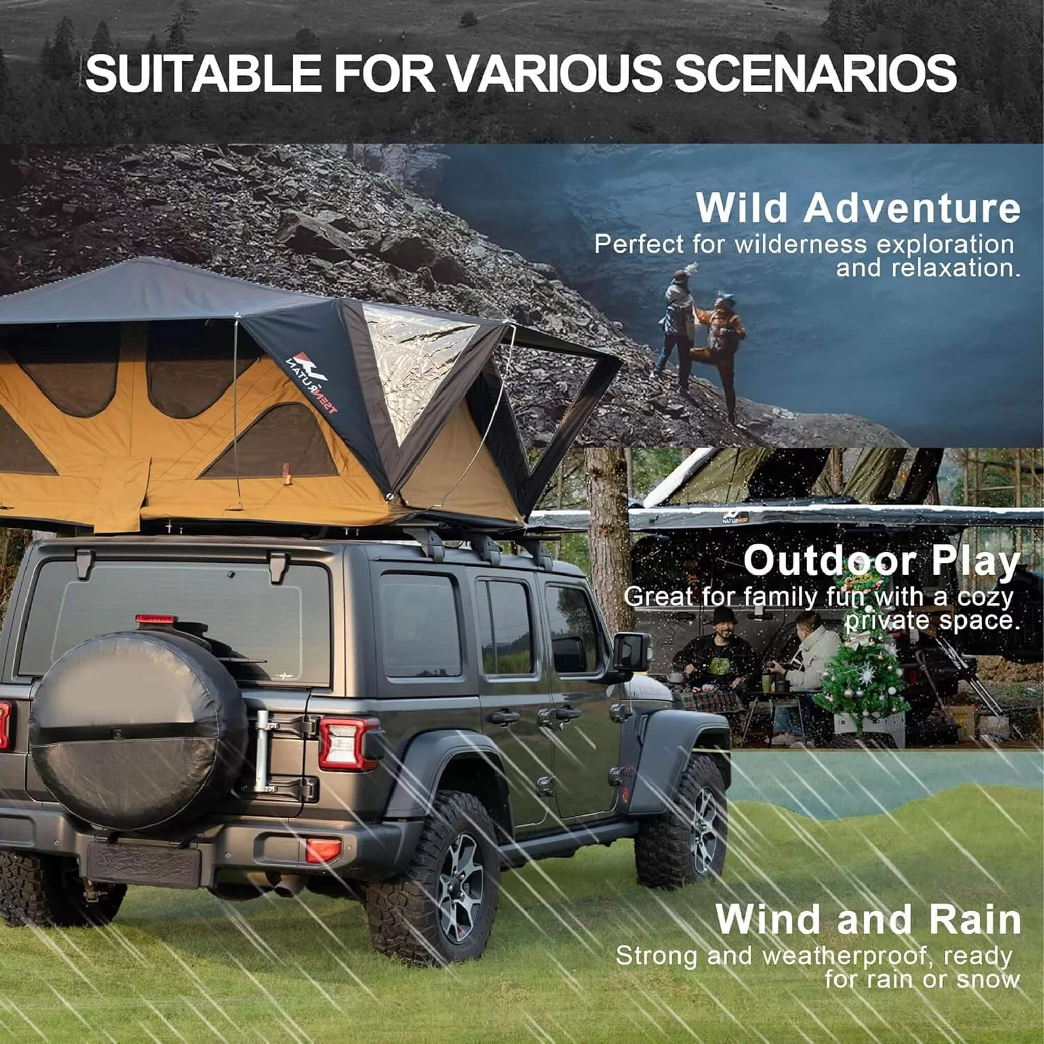 Naturnest Andromeda Soft-Shell Rooftop Tent | Panoramic Skylight & YKK Doors | Khaki