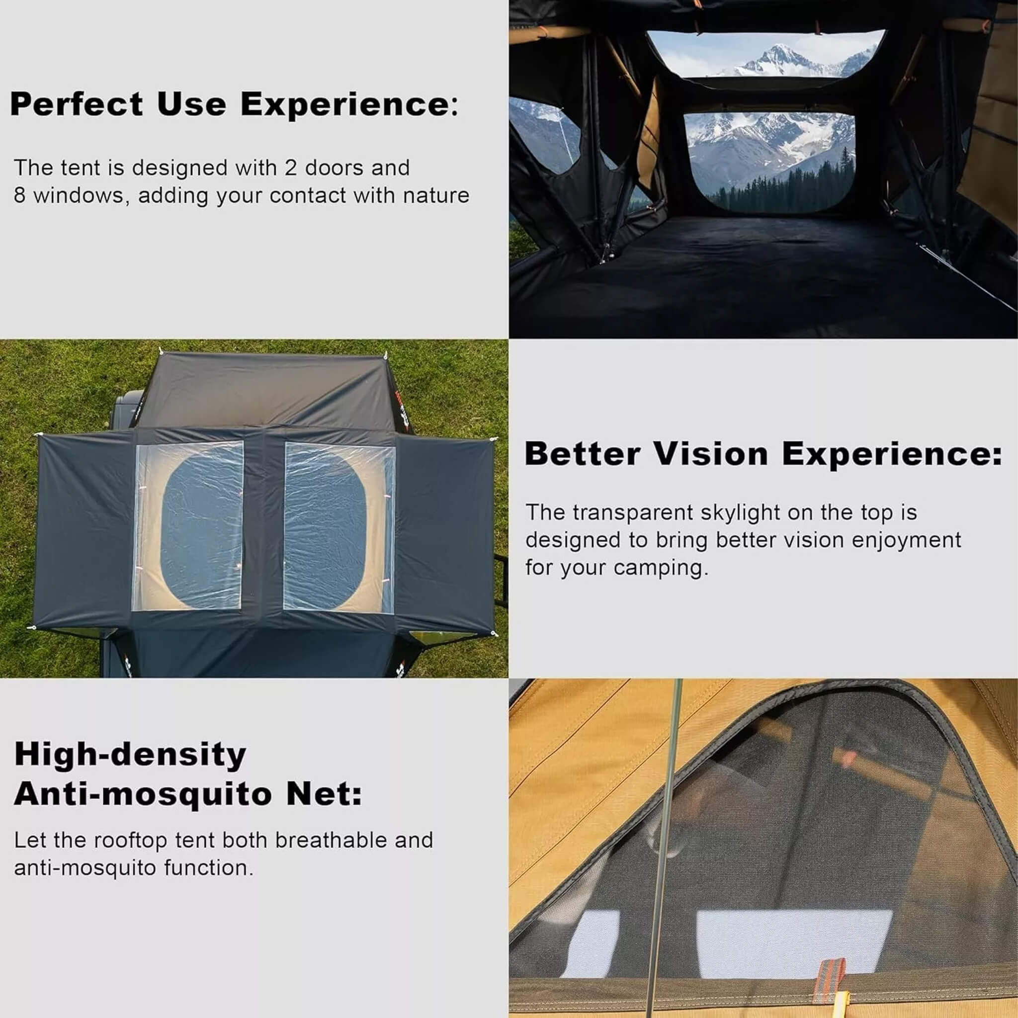 Naturnest Andromeda Soft-Shell Rooftop Tent | Panoramic Skylight & YKK Doors | Khaki