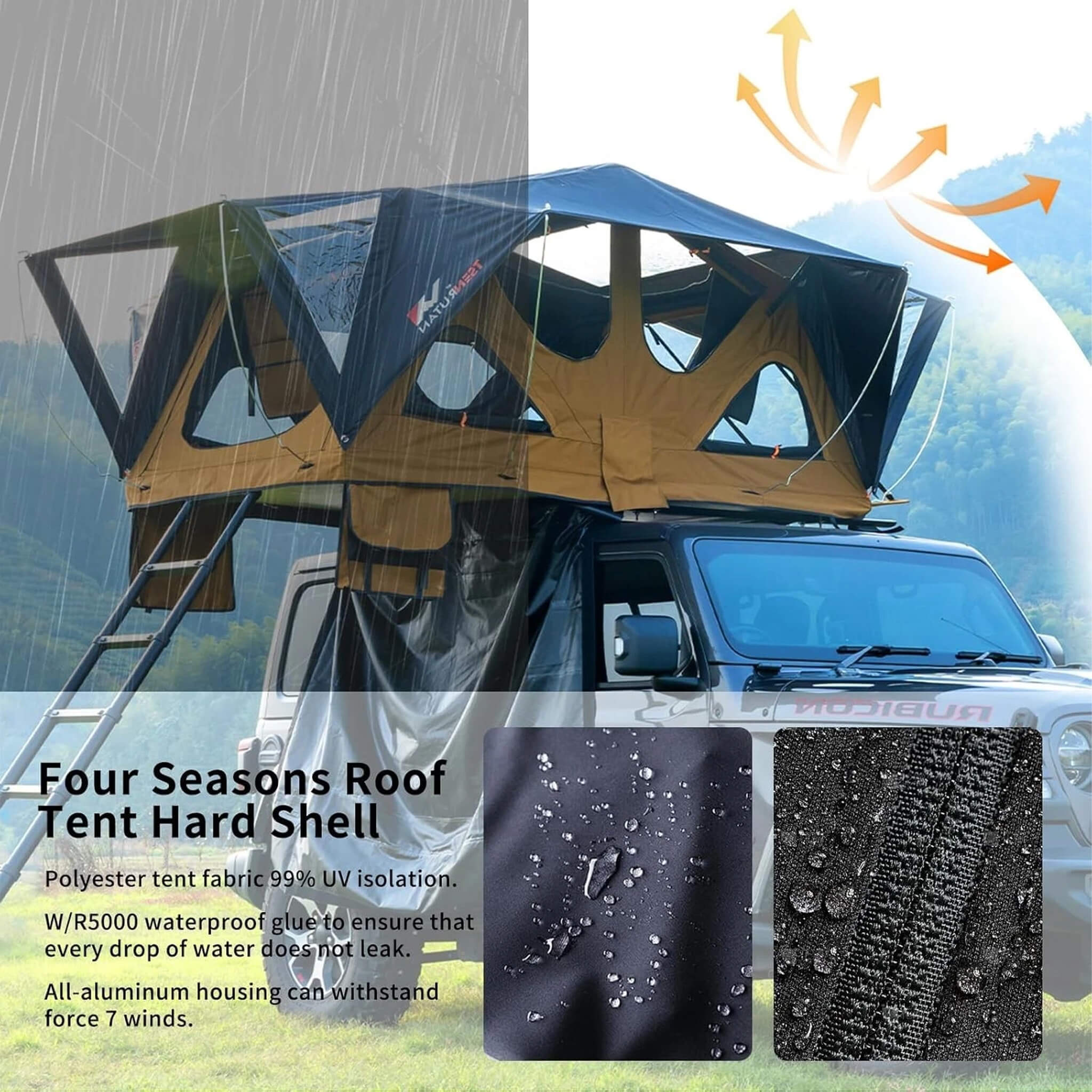 Naturnest Andromeda Soft-Shell Rooftop Tent | Panoramic Skylight & YKK Doors | Khaki