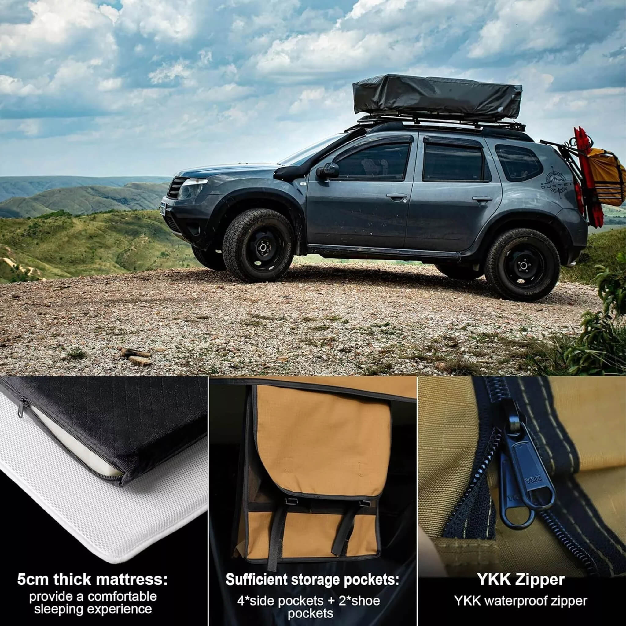 Naturnest Andromeda Soft-Shell Rooftop Tent | Panoramic Skylight & YKK Doors | Khaki