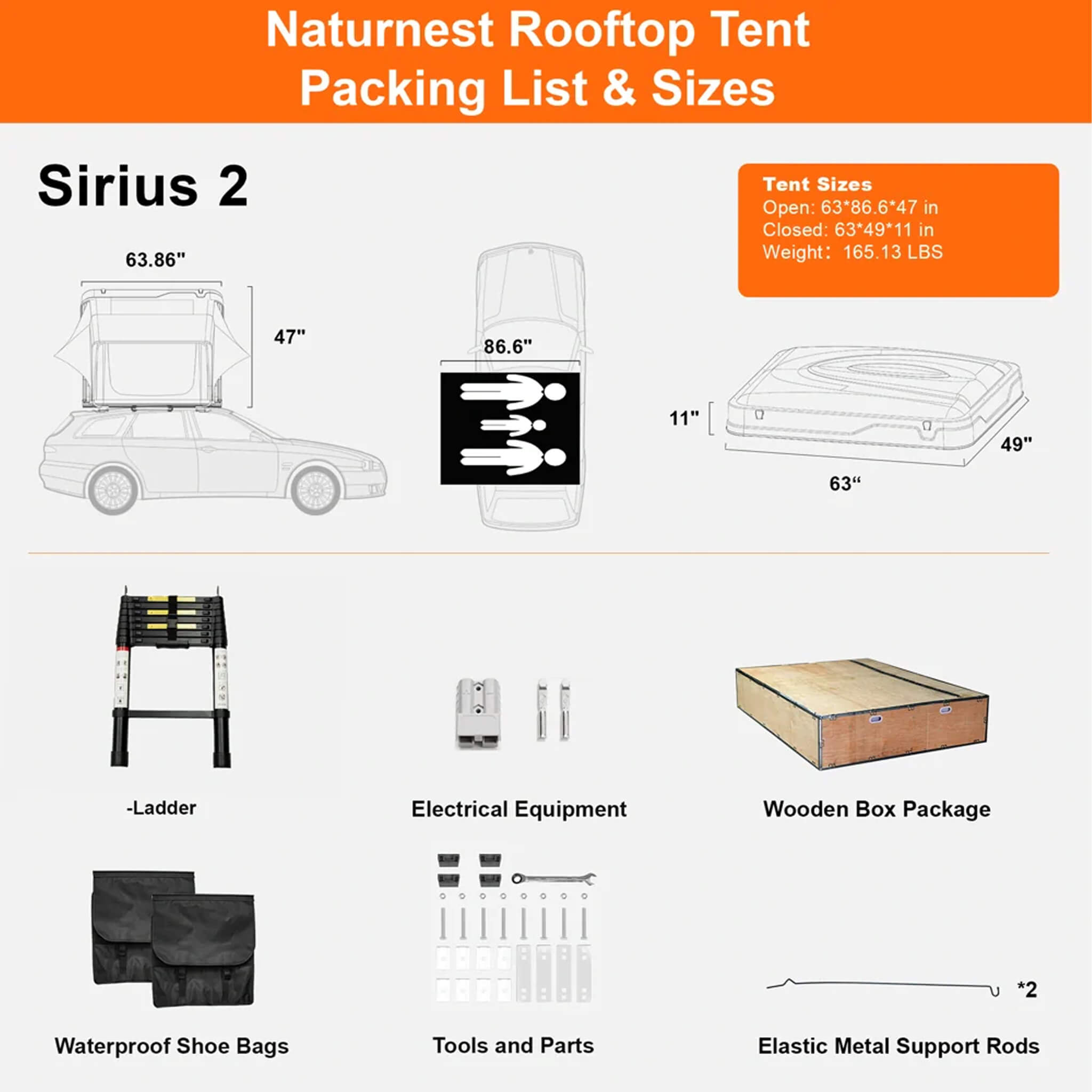 Naturnest Sirius 2 Premium 2XL 3-Person Clamshell Rooftop Tent