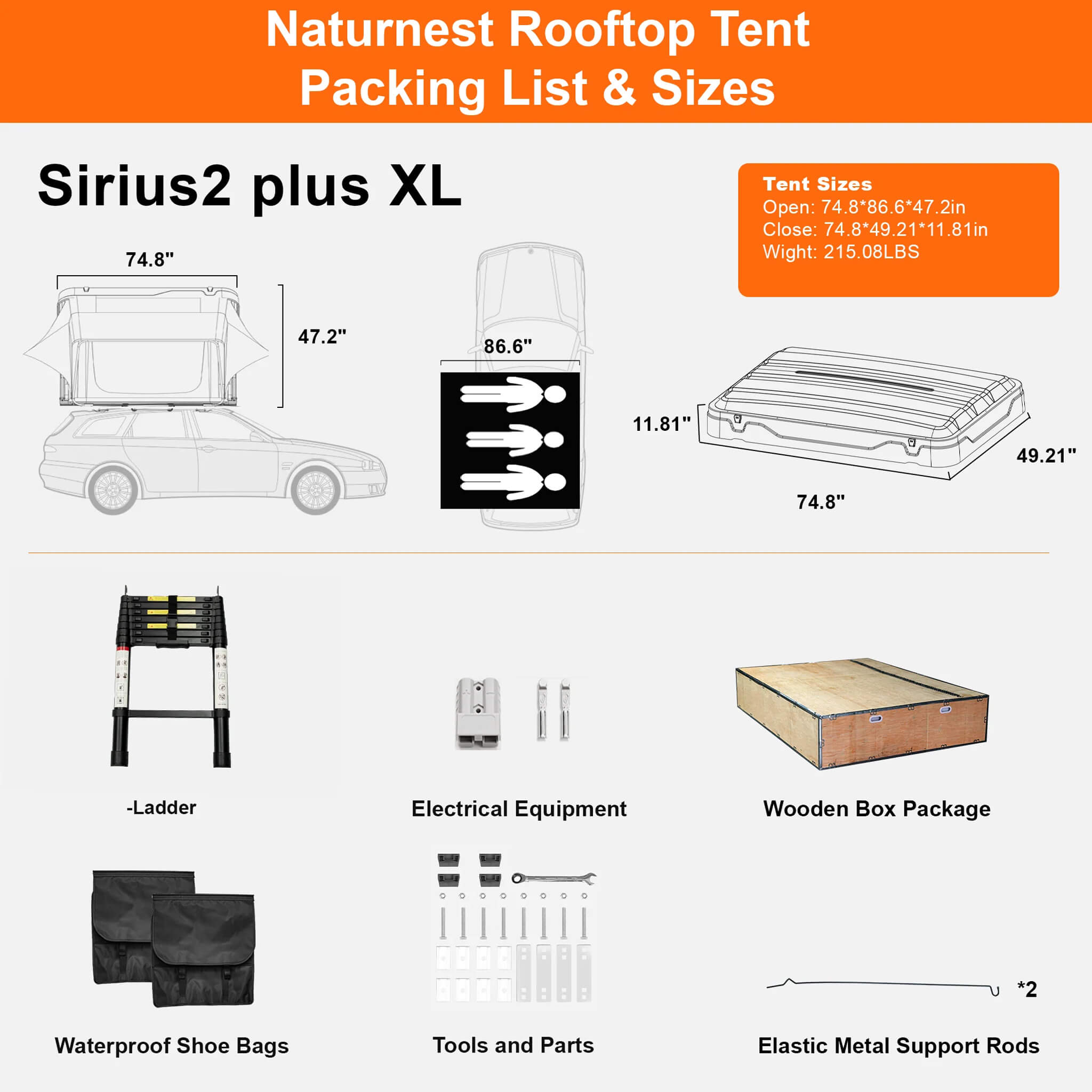 Naturnest Sirius 2 Plus XL Premium 4-Person Clamshell Rooftop Tent