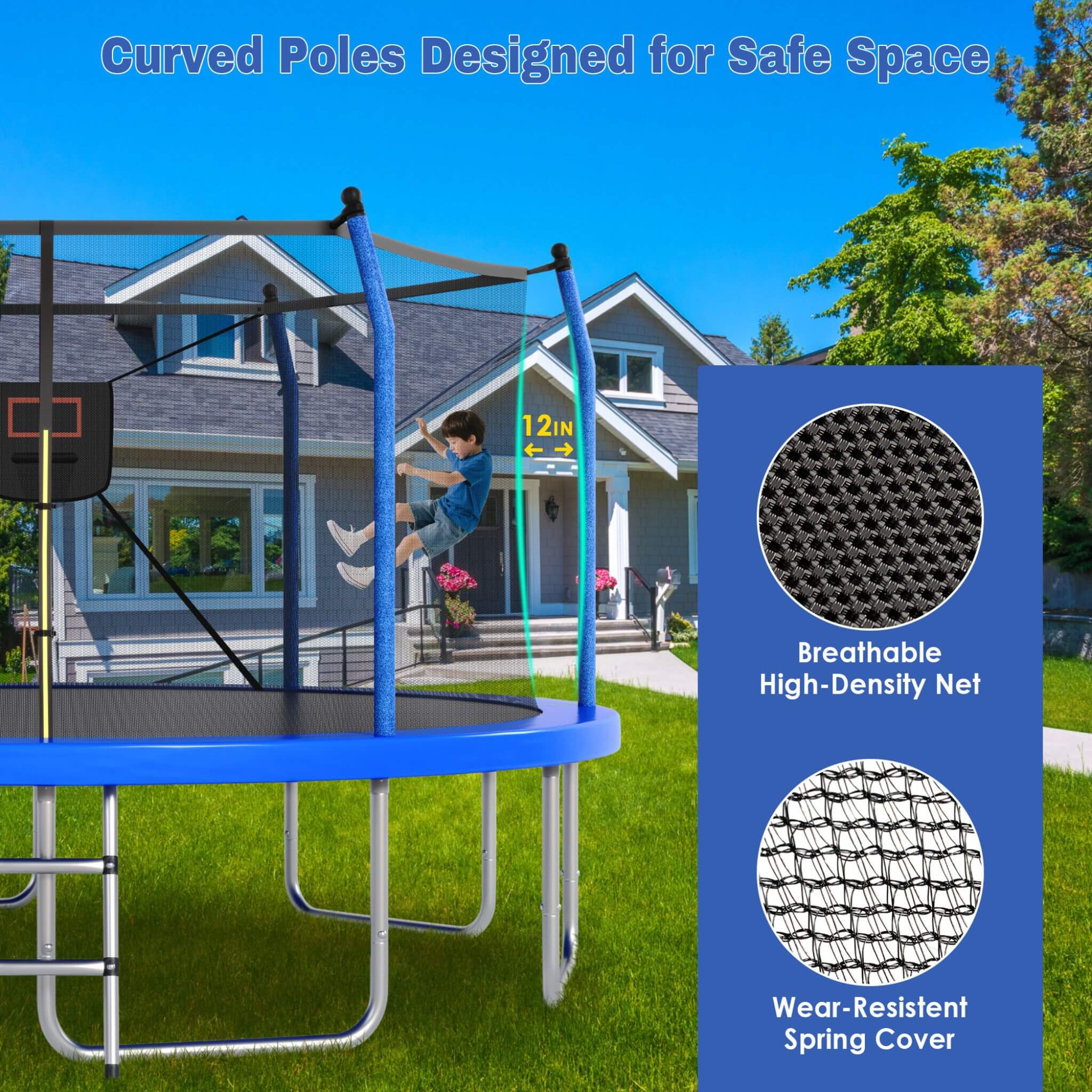 Outdoor Trampoline With LED Lights And Basketball Hoop (SAK69305)