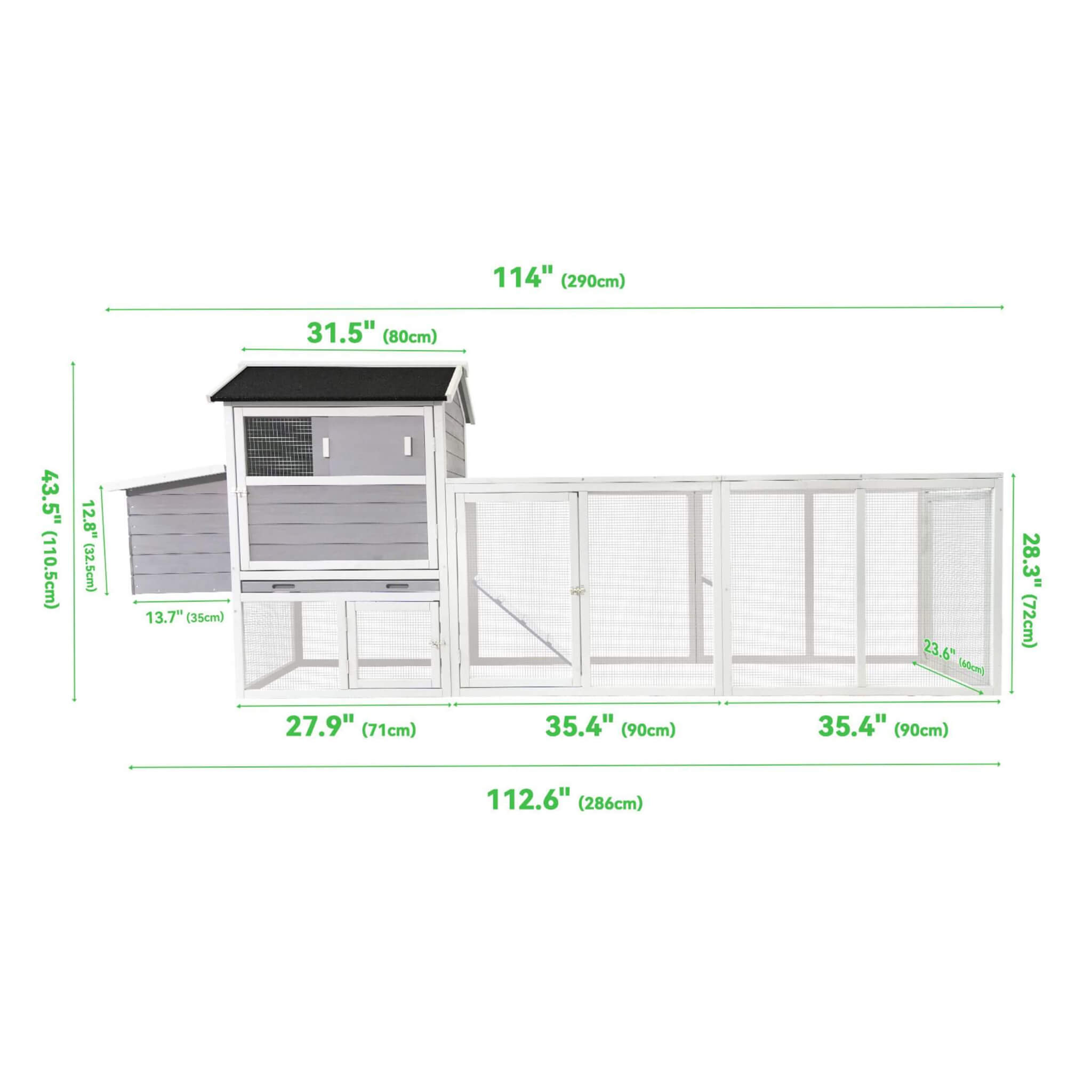 Large Heavy-Duty 113-Inch Outdoor Anti-UV Waterproof Wooden Chicken Coop Hen House (SAK32684)