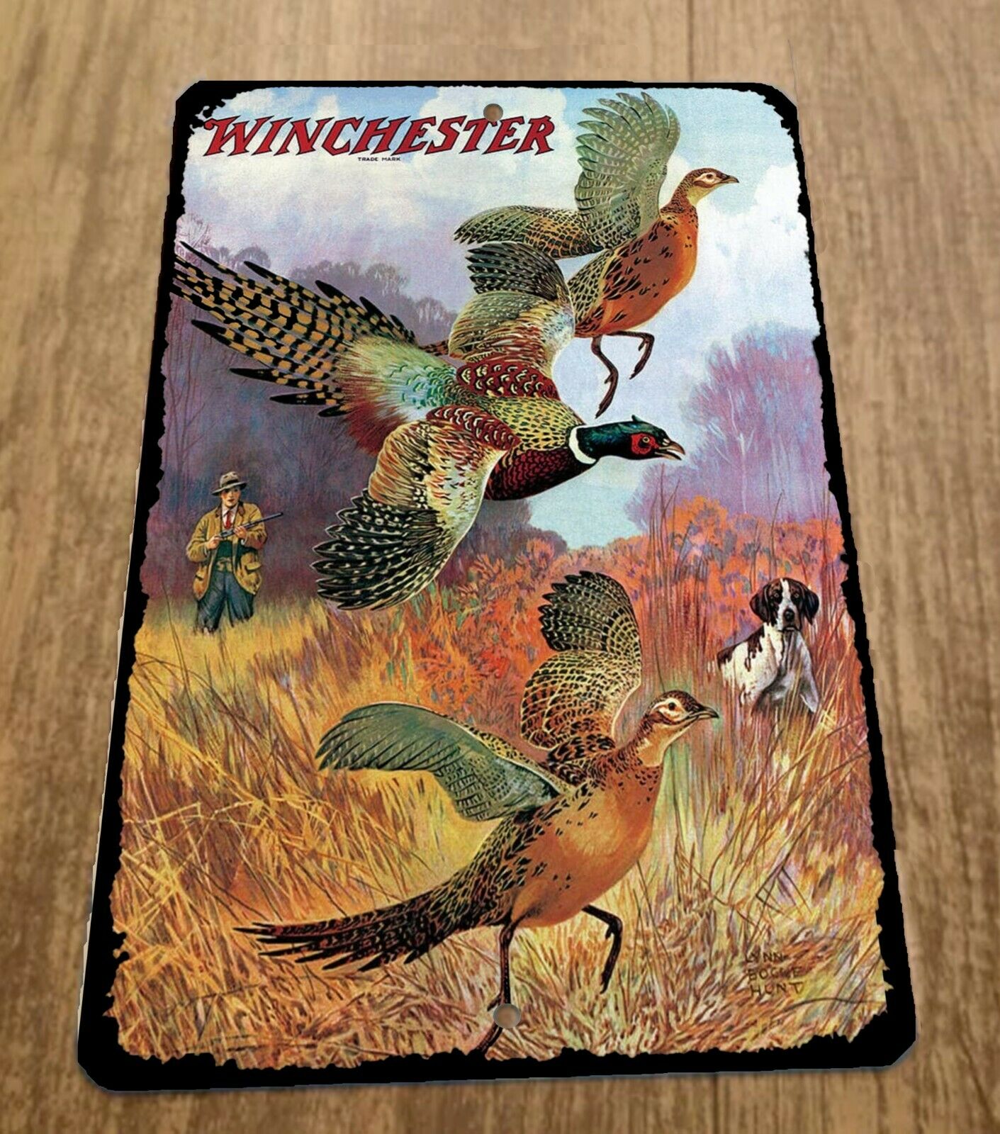 Vintage Winchester Rifle Advertising Sign for Hunting Birds, 8x12 Inches, Metal Wall Decor Featuring Animal Motif