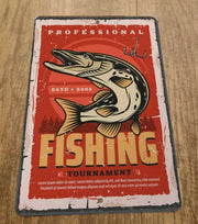 Professional Fishing Tournament Advertisement 8x12 Metal Wall Sign for Outdoor Enthusiasts